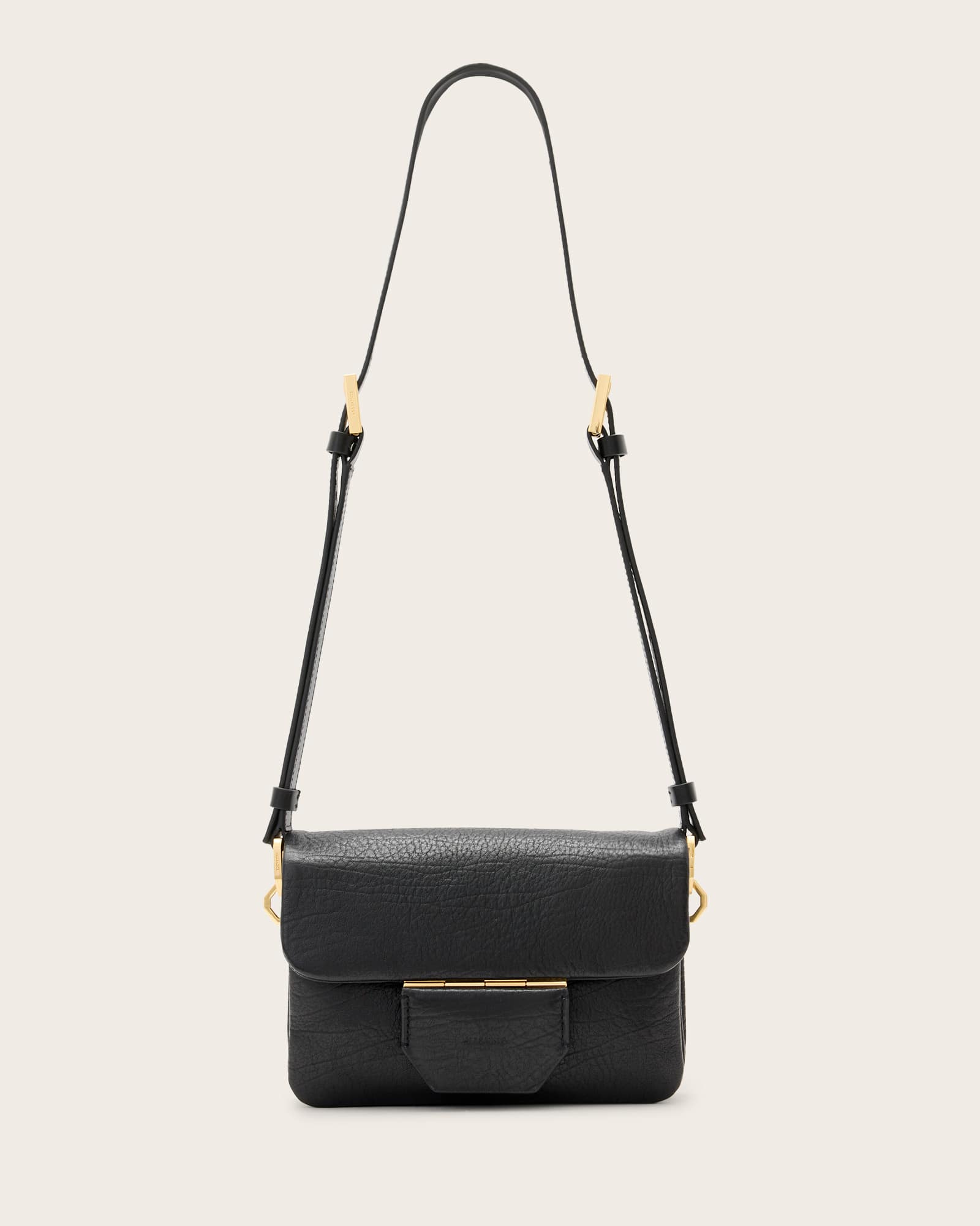 All Saints Jupiter Grain Leather Crossbody Bag Black