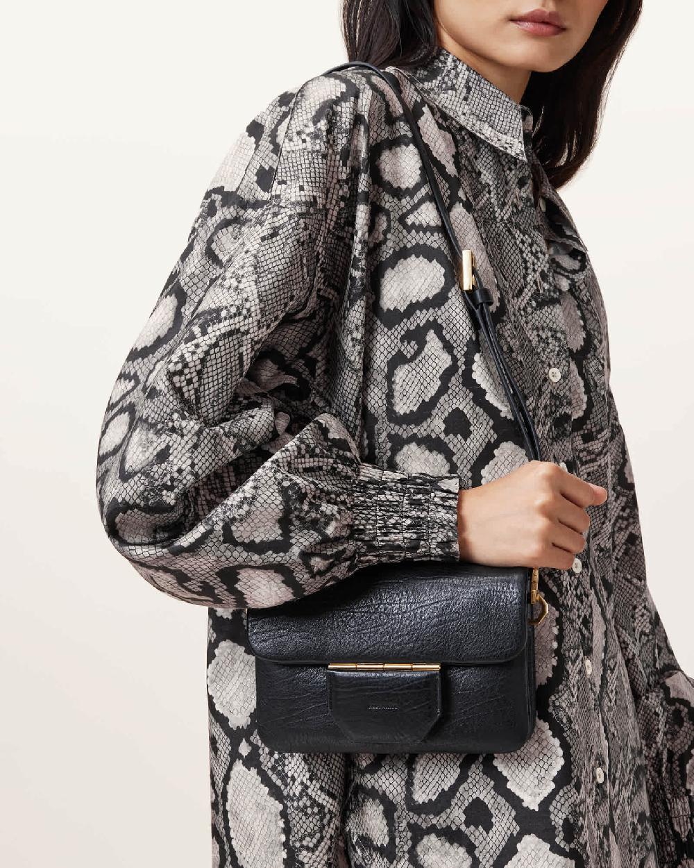 All Saints Jupiter Grain Leather Crossbody Bag Black