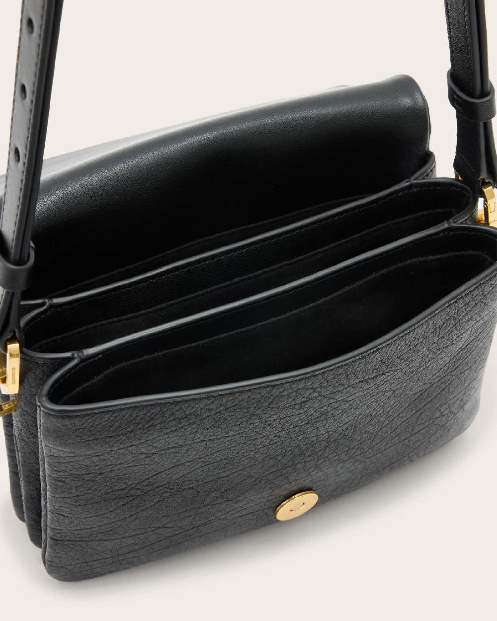 All Saints Jupiter Grain Leather Crossbody Bag Black