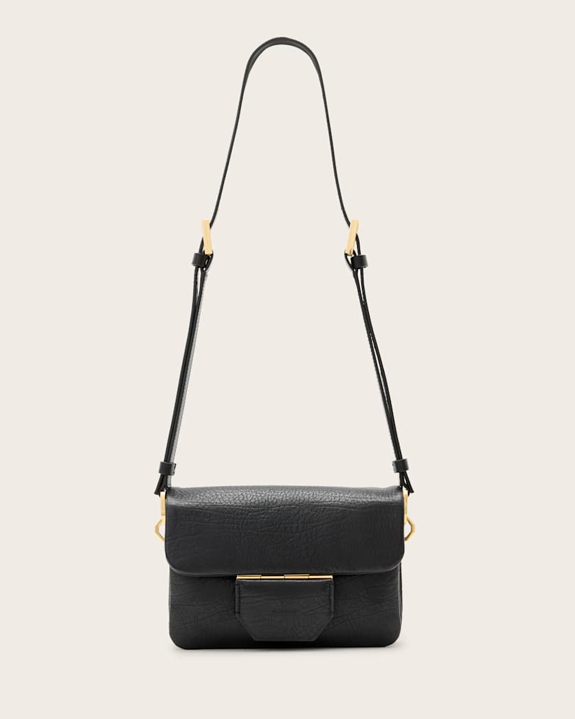 all saints Jupiter Grain Leather Crossbody Bag Black