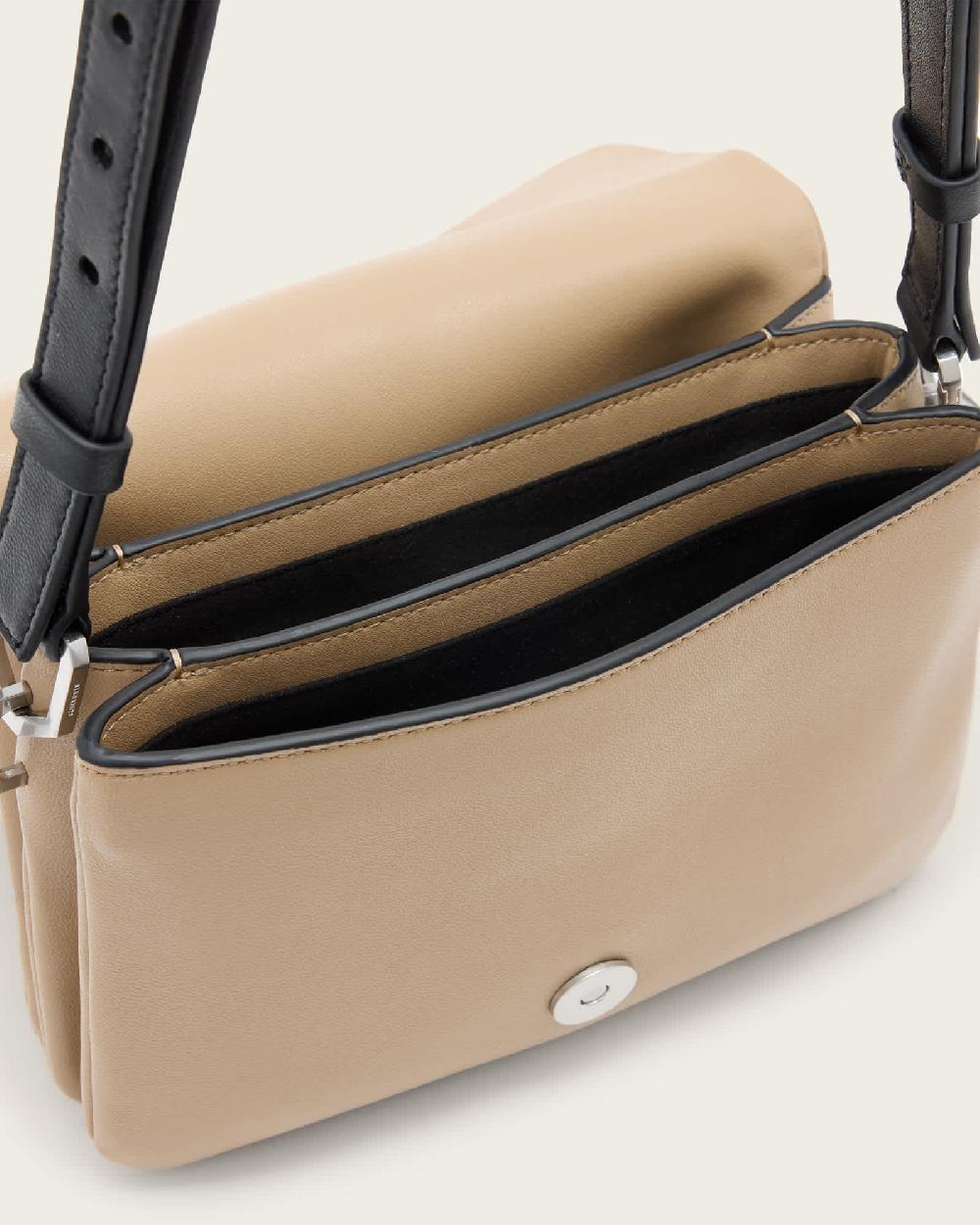 All Saints Jupiter Leather Crossbody Bag Mink Brown