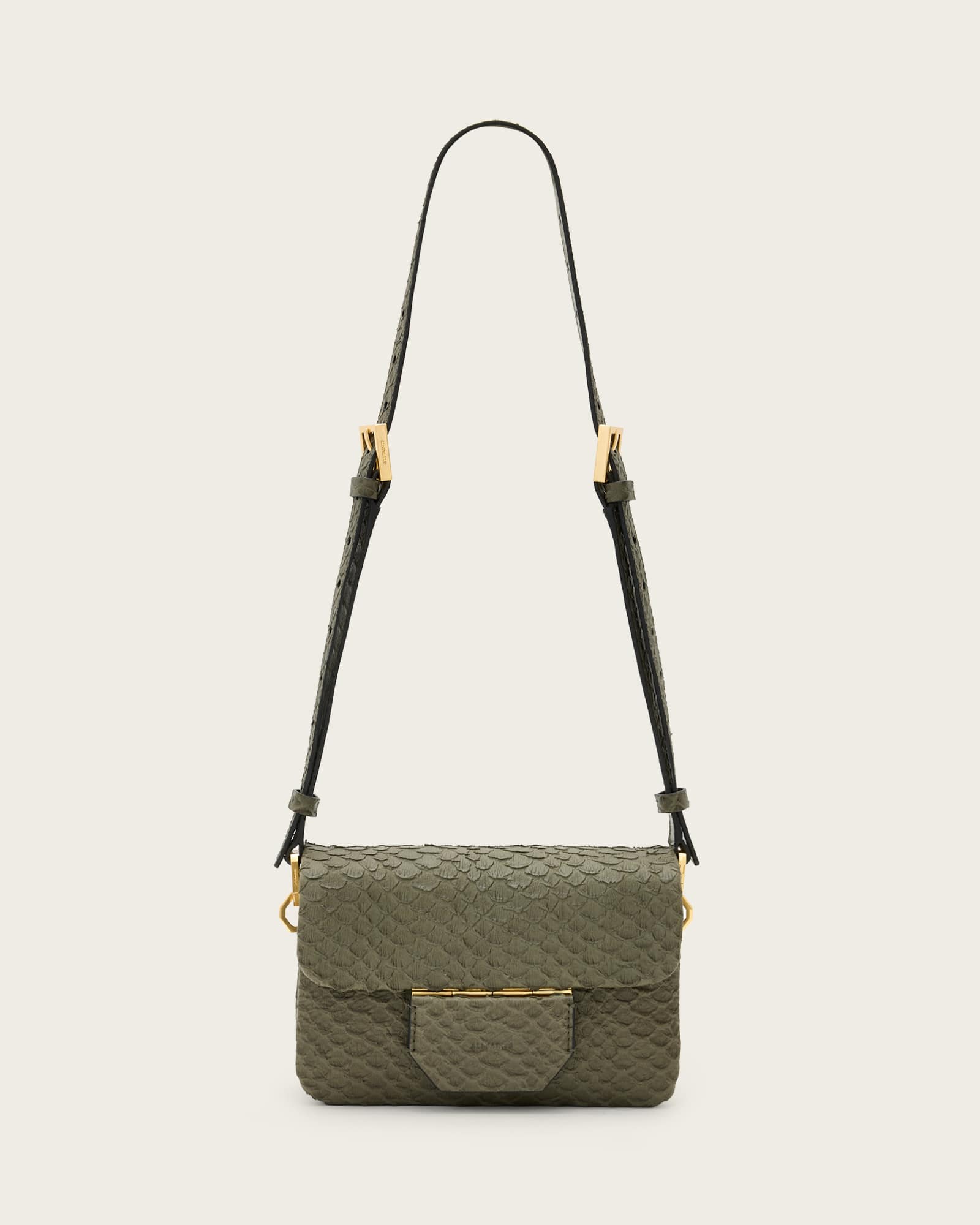 All Saints Jupiter Snake Effect Leather Crossbody Bag Military Green