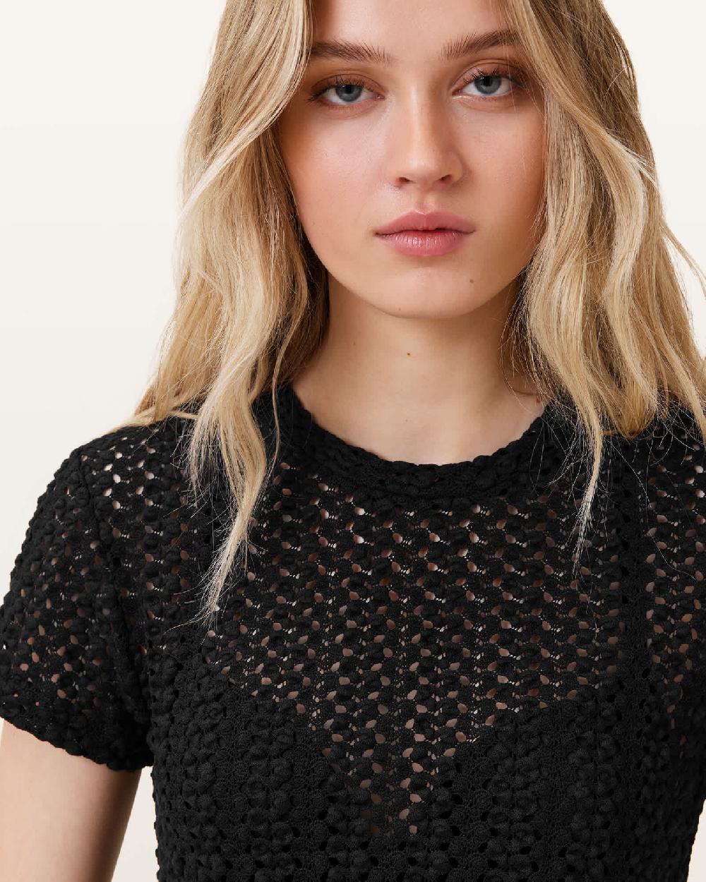 All Saints Karma Crochet Stevie Slim Fit T-Shirt Black