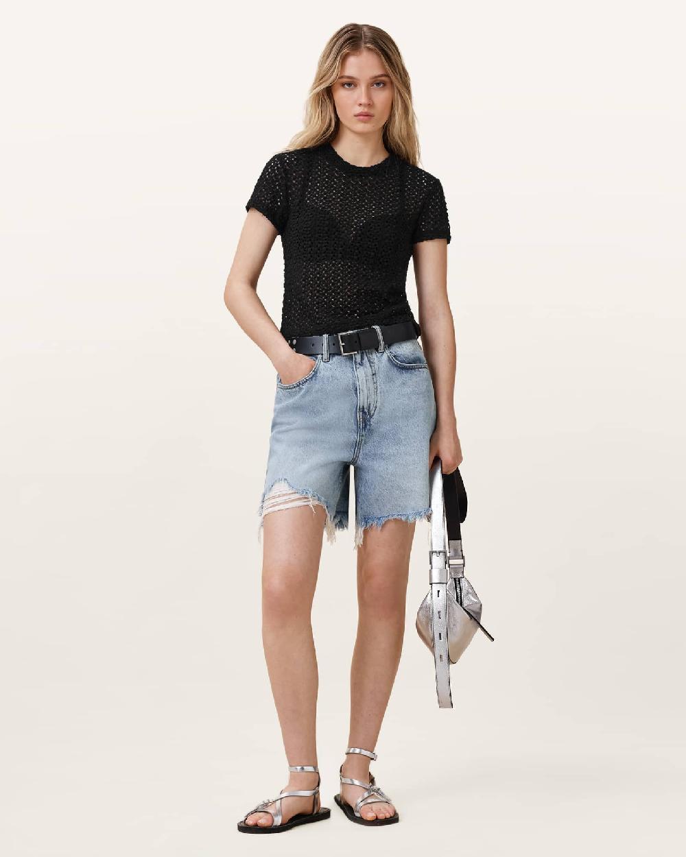 All Saints Karma Crochet Stevie Slim Fit T-Shirt Black