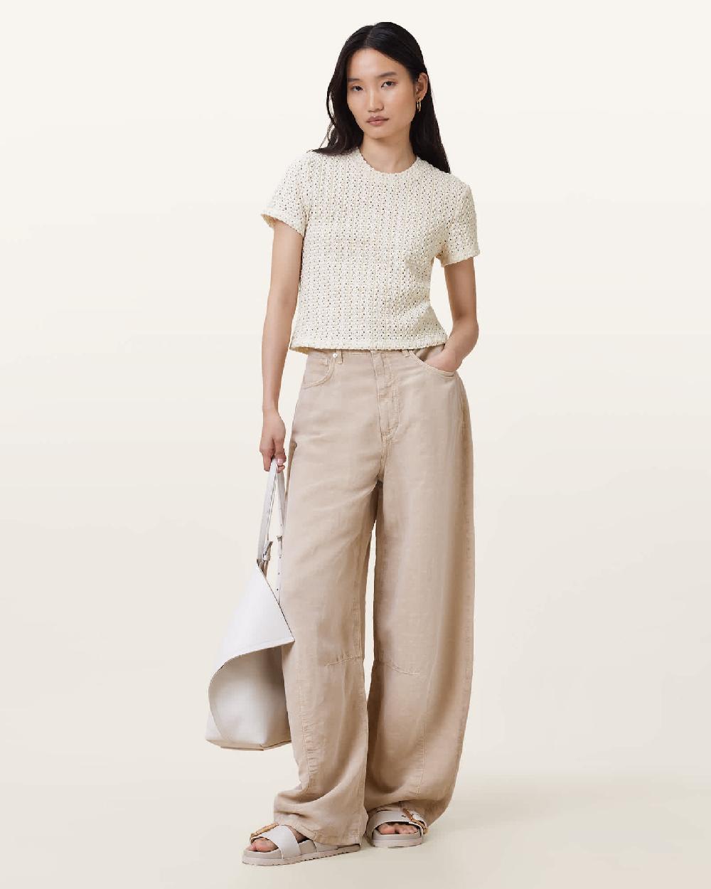 All Saints Karma Stevie Slim Fit Crochet T-Shirt Chalk White