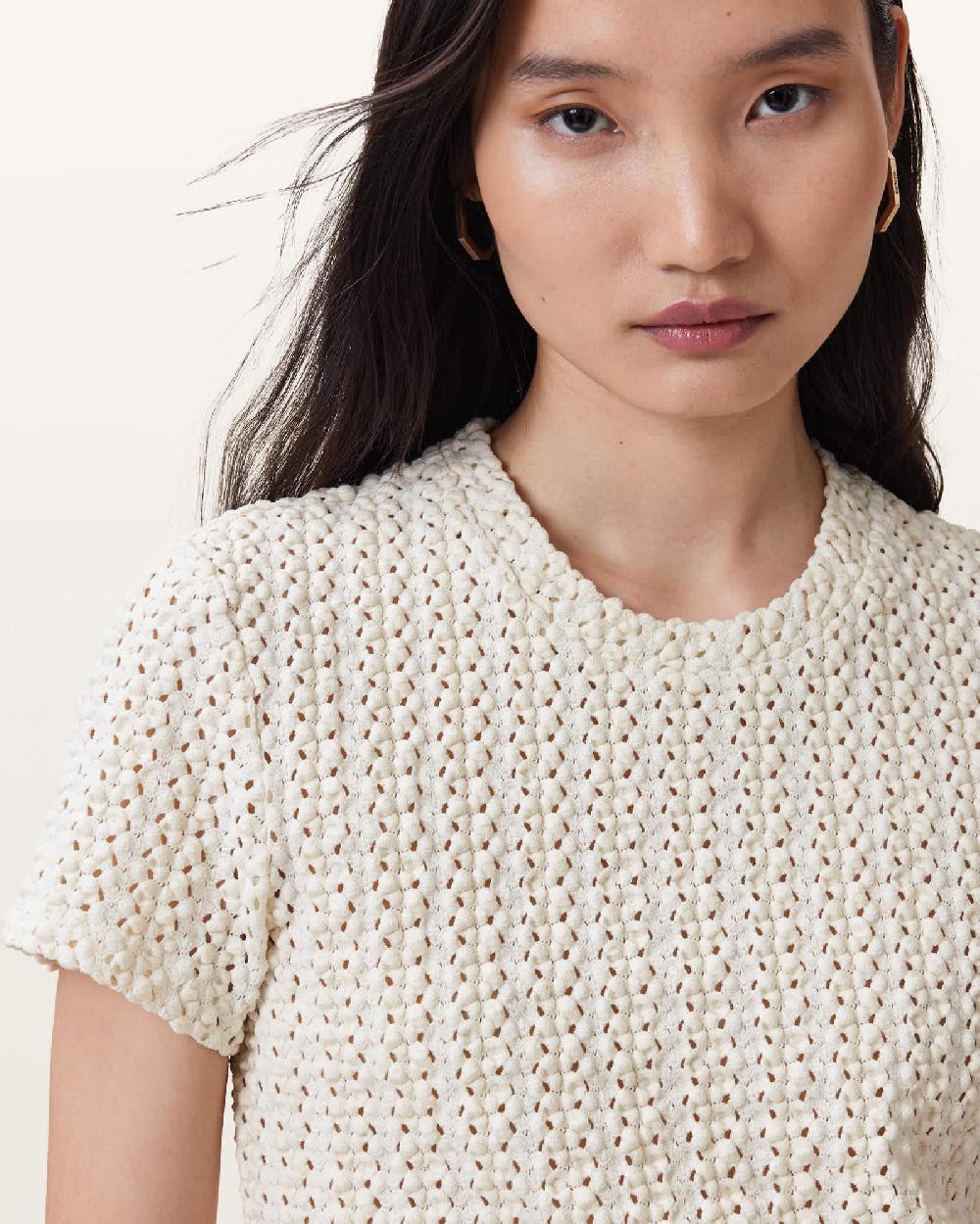 All Saints Karma Stevie Slim Fit Crochet T-Shirt Chalk White