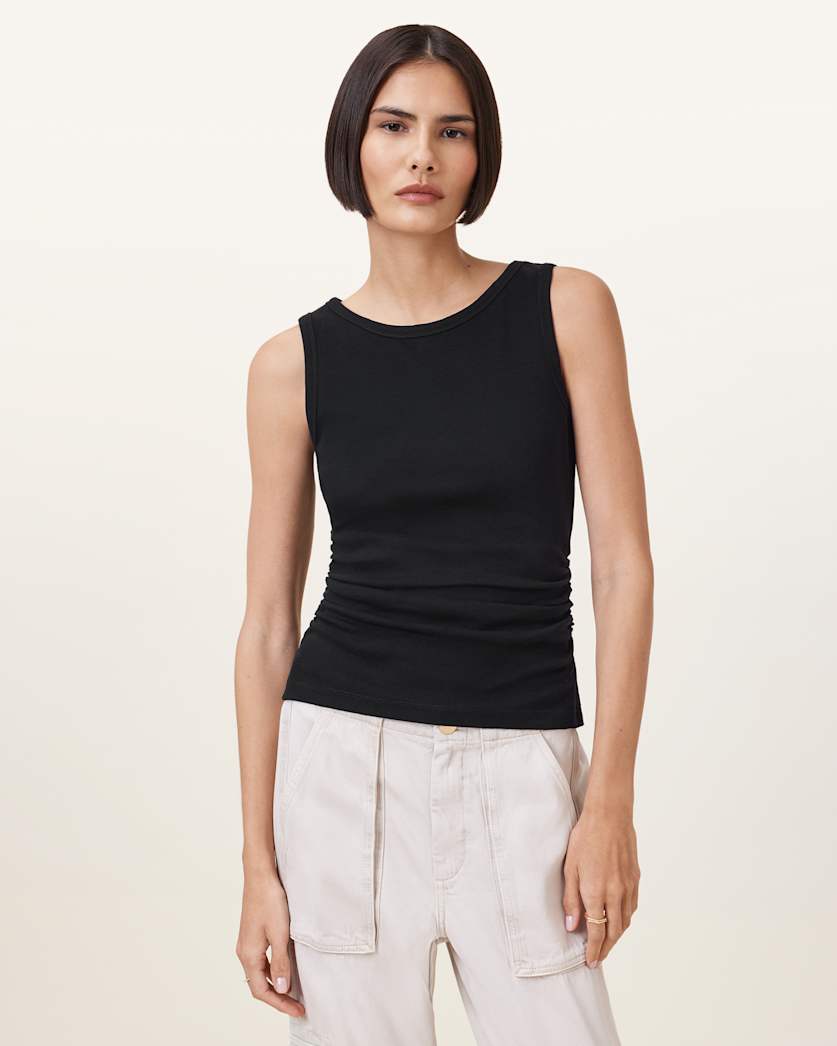 all saints Katarina Boat Neck Slim Fit Tank Top Black