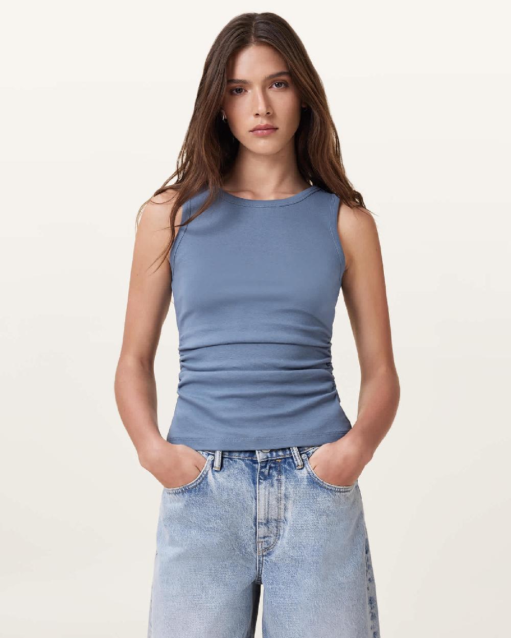 All Saints Katarina Boat Neck Slim Fit Tank Top Flint Stone Blue