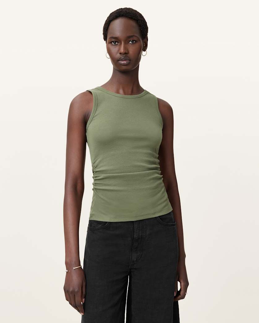 all saints Katarina Boat Neck Slim Fit Tank Top Grass Green