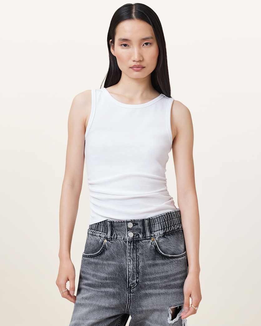 all saints Katarina Boat Neck Slim Fit Tank Top Optic White