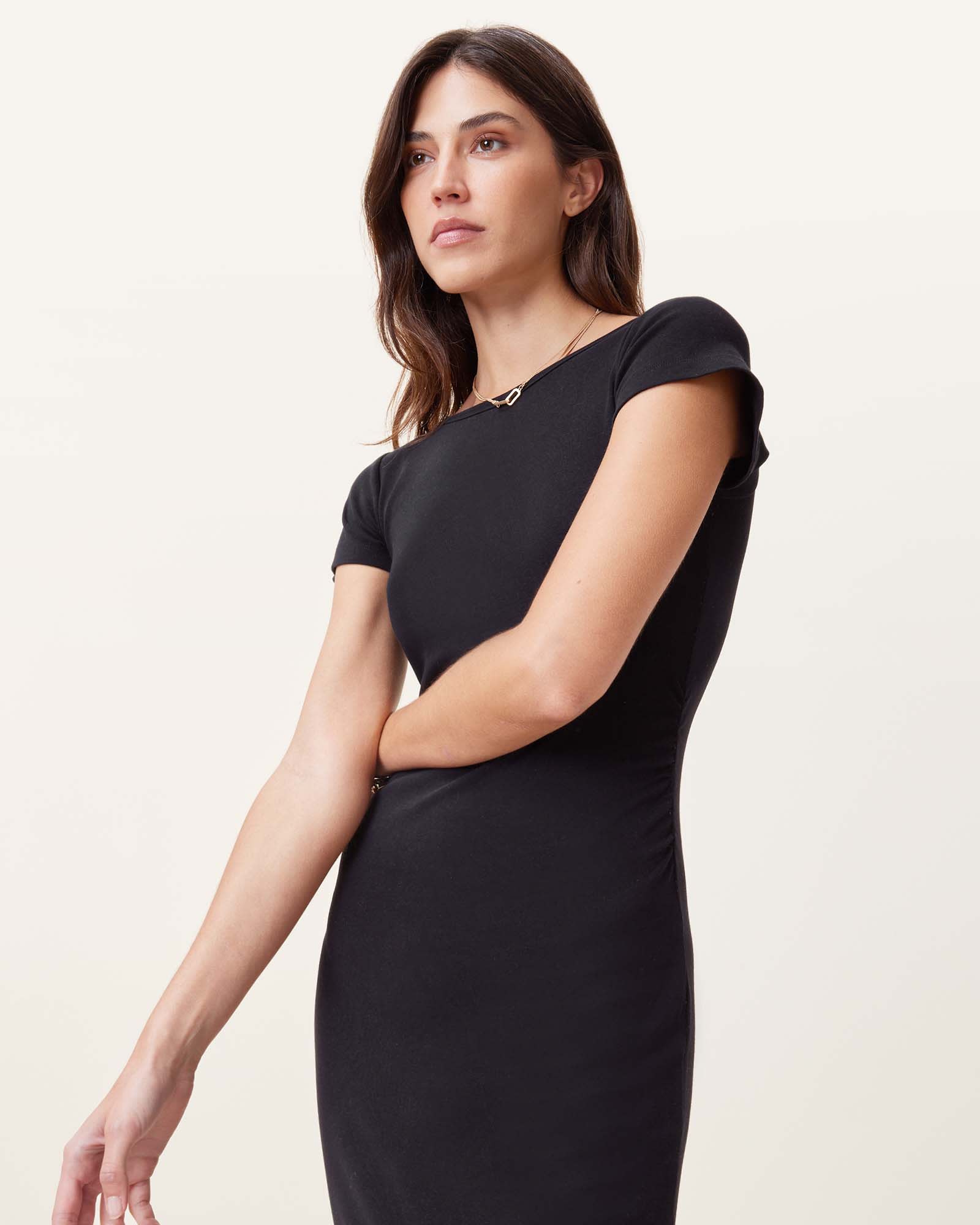 All Saints Katarina Short Sleeve Slim Fit Maxi Dress Black