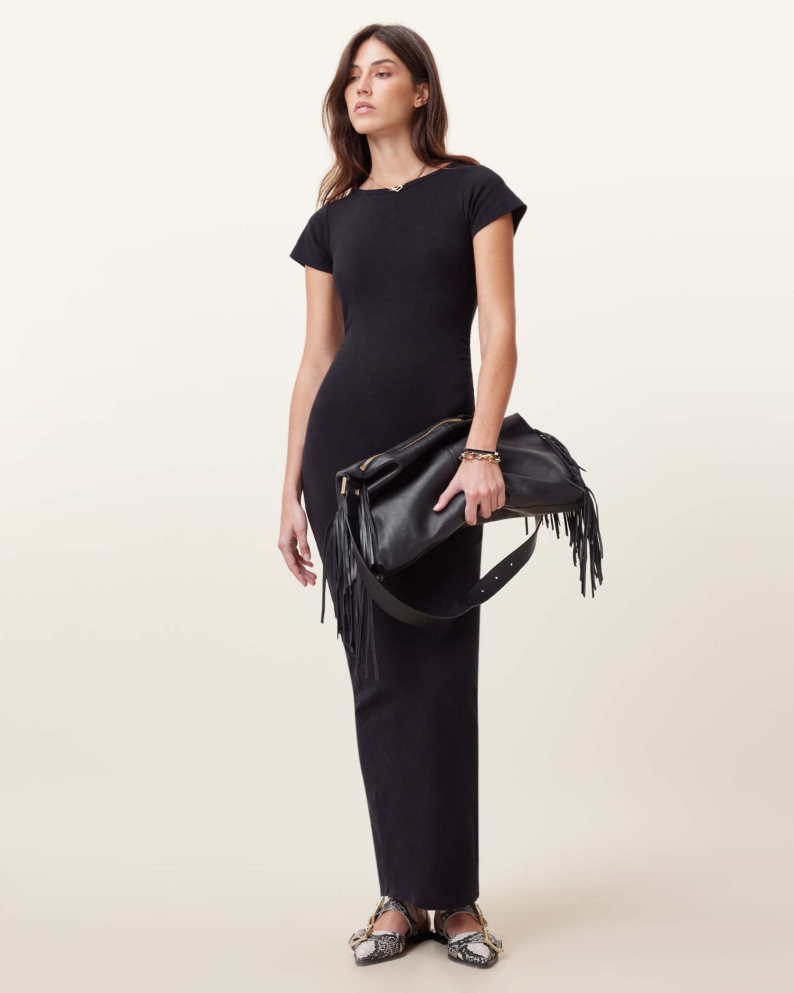 All Saints Katarina Short Sleeve Slim Fit Maxi Dress Black