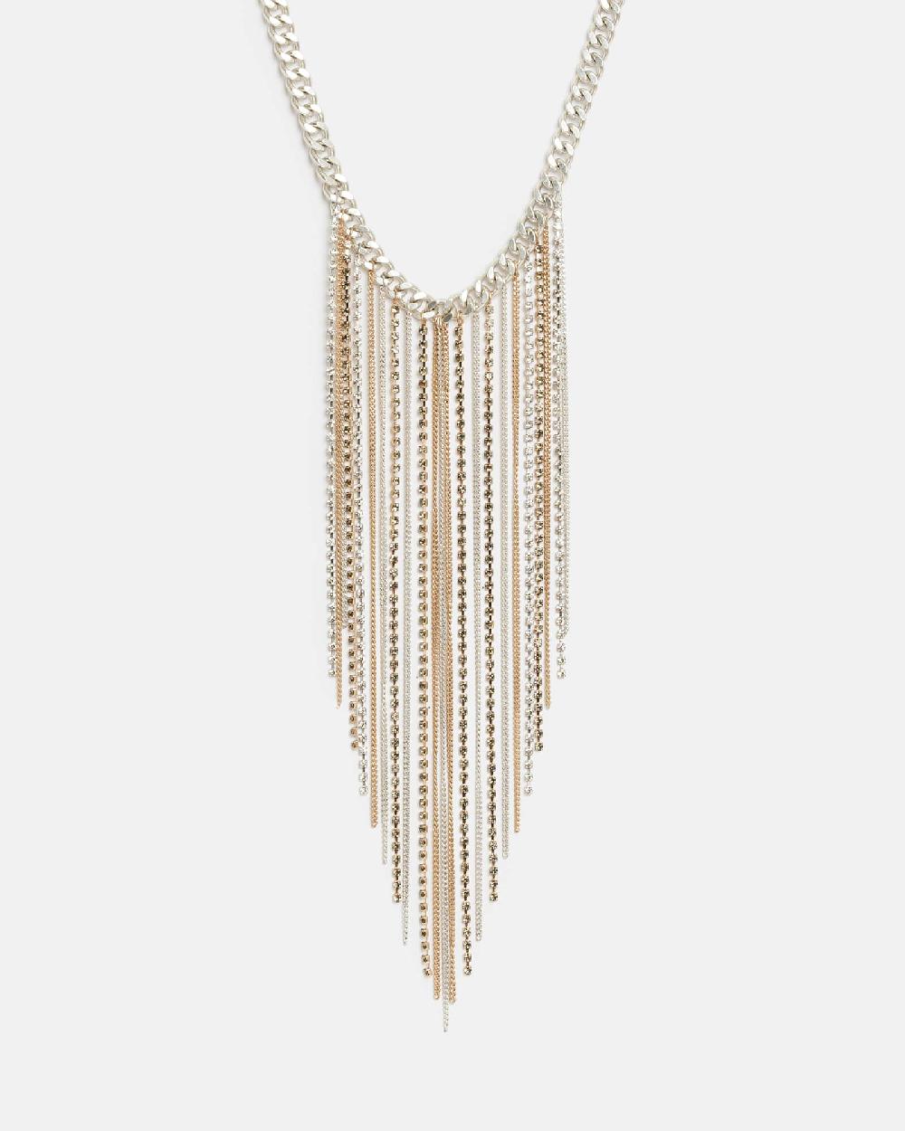 All Saints Katryna Fringed Multi Tonal Necklace WRM BRSS/WRM SILVR