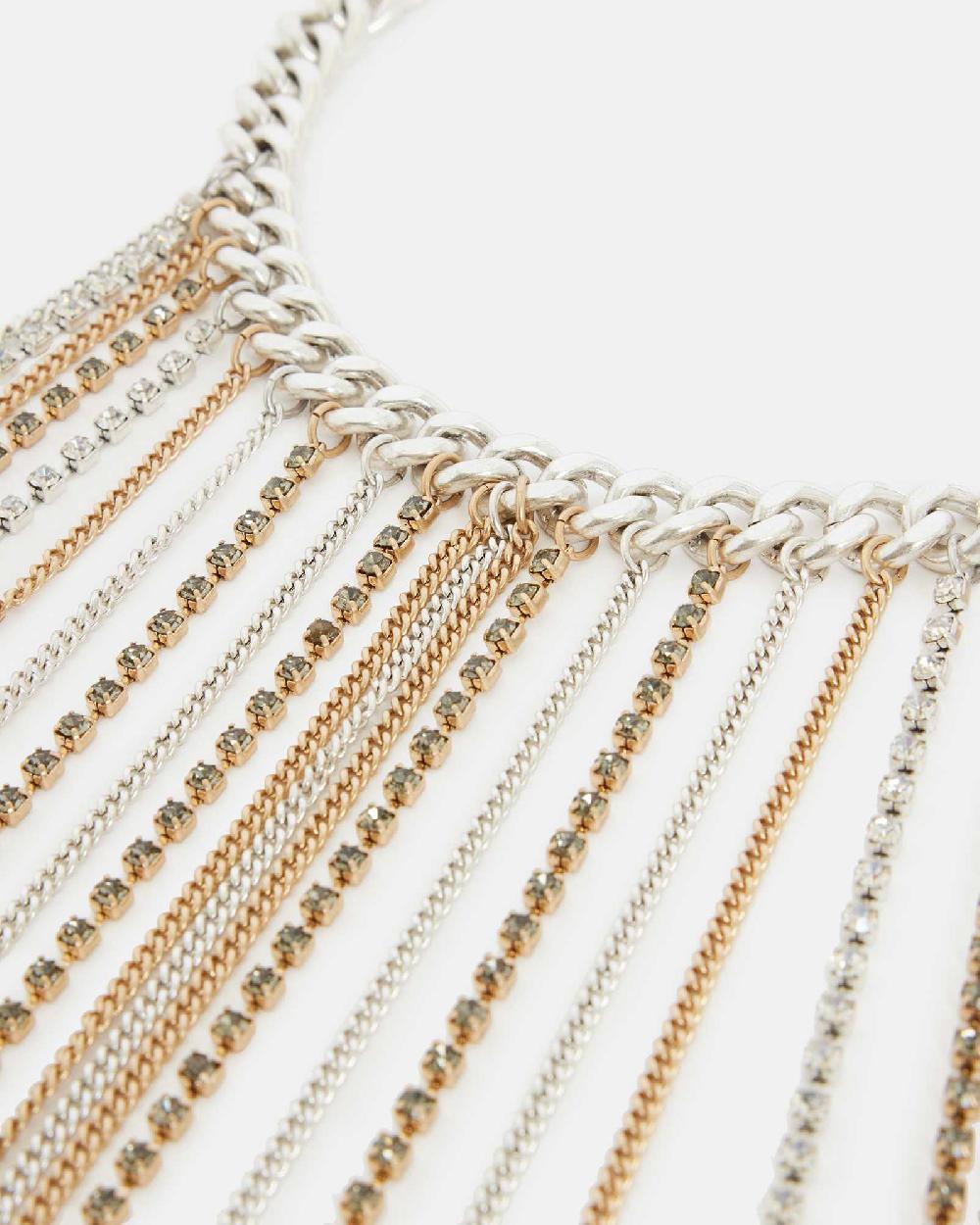 All Saints Katryna Fringed Multi Tonal Necklace WRM BRSS/WRM SILVR