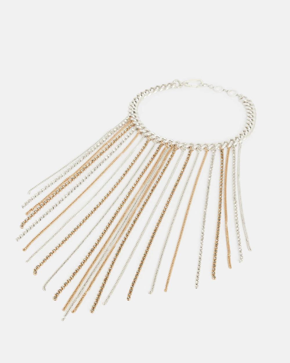 All Saints Katryna Fringed Multi Tonal Necklace WRM BRSS/WRM SILVR