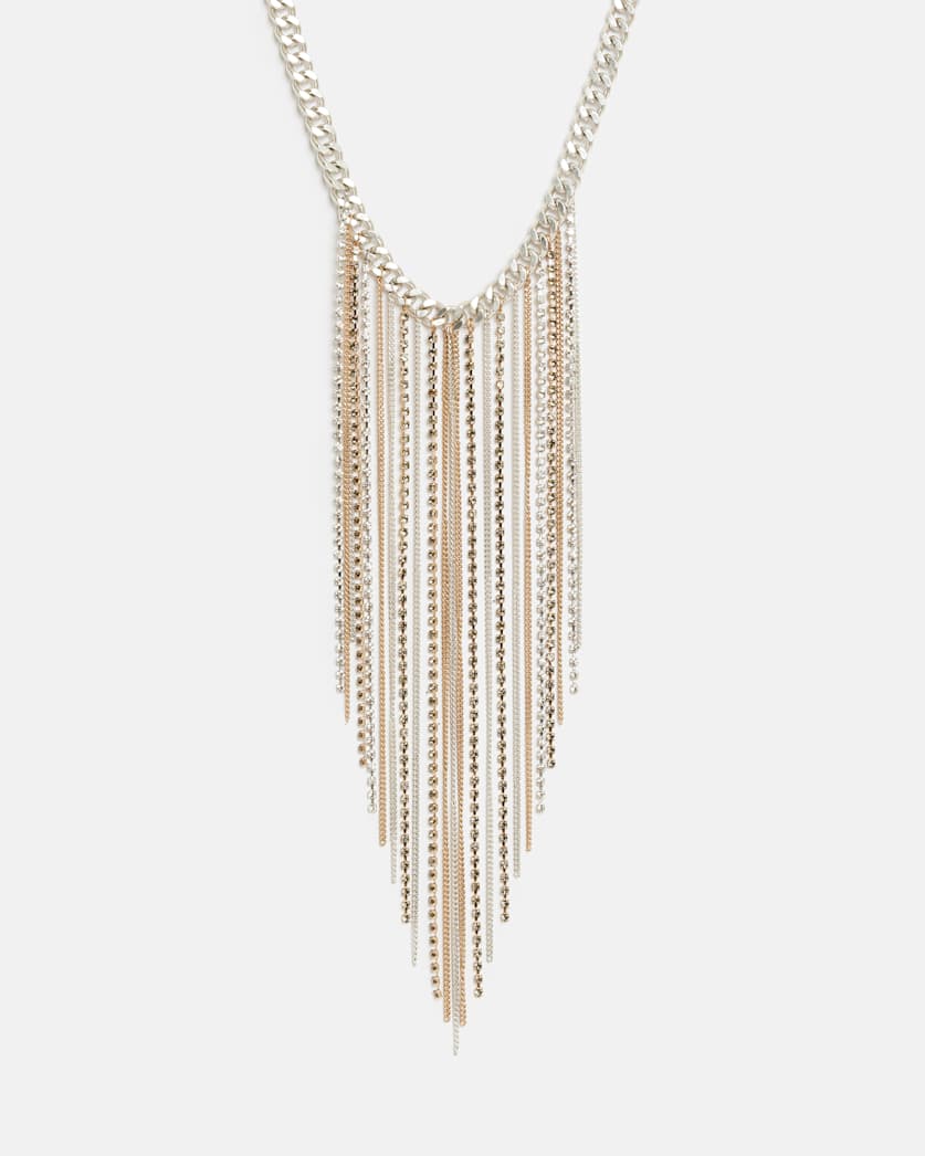 all saints Katryna Fringed Multi Tonal Necklace WRM BRSS/WRM SILVR