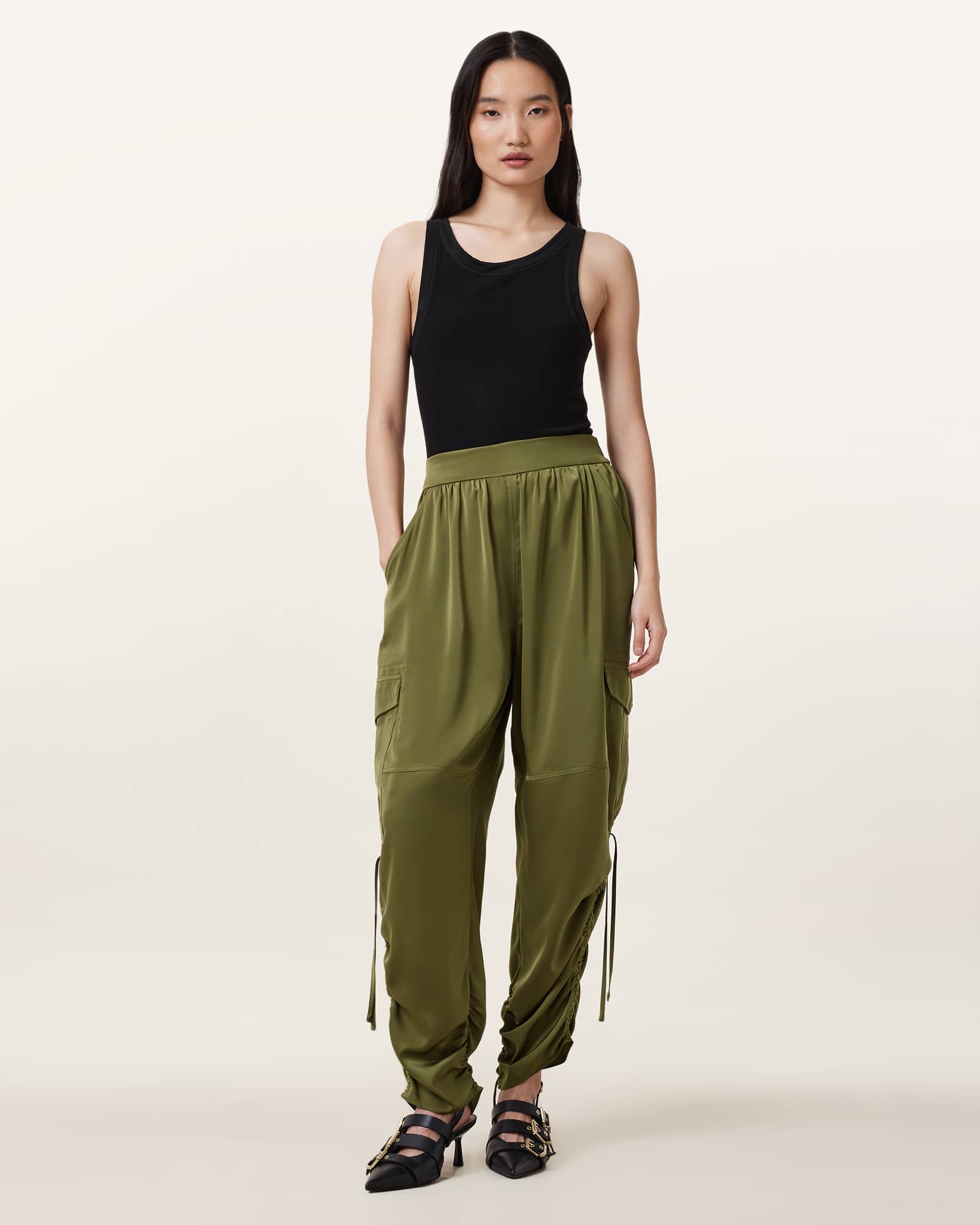 All Saints Kaye Relaxed Fit Drawcord Pants Khaki Green
