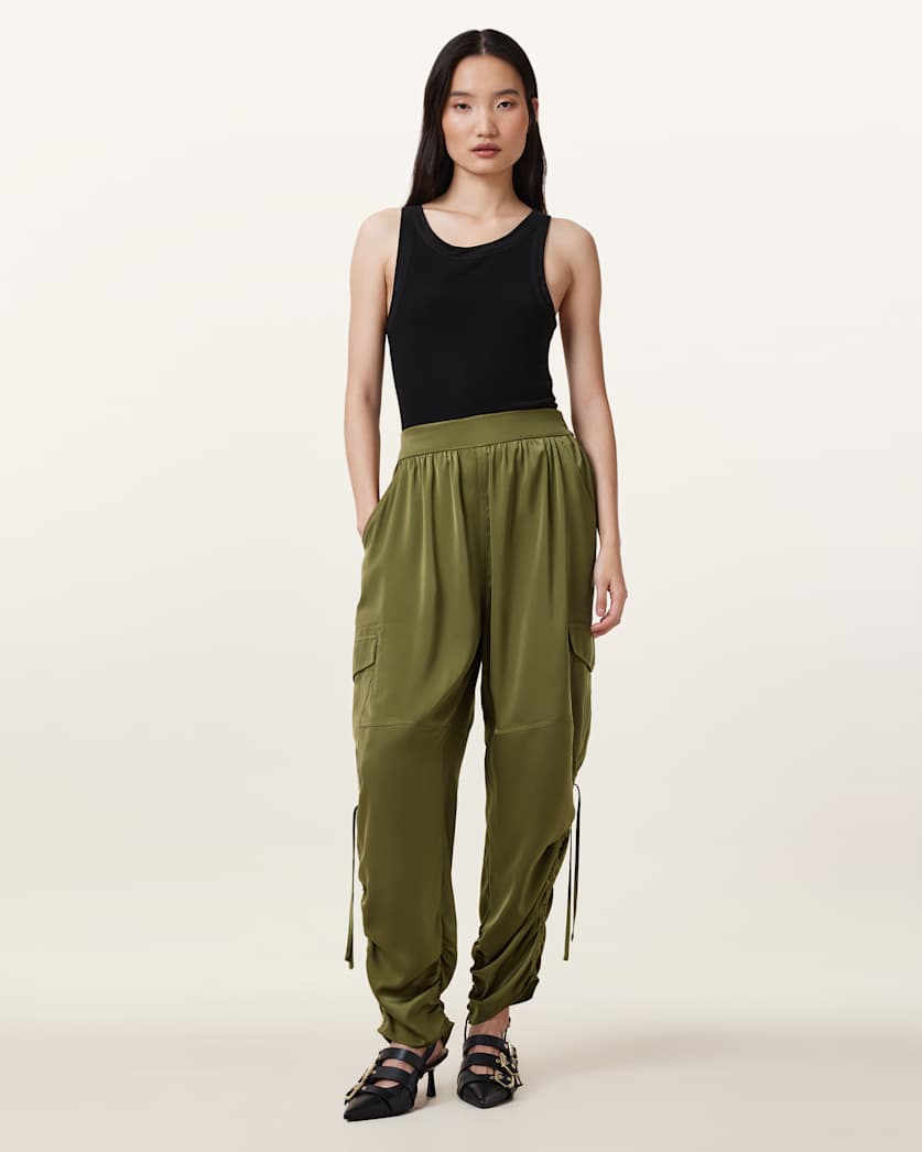 all saints Kaye Relaxed Fit Drawcord Pants Khaki Green