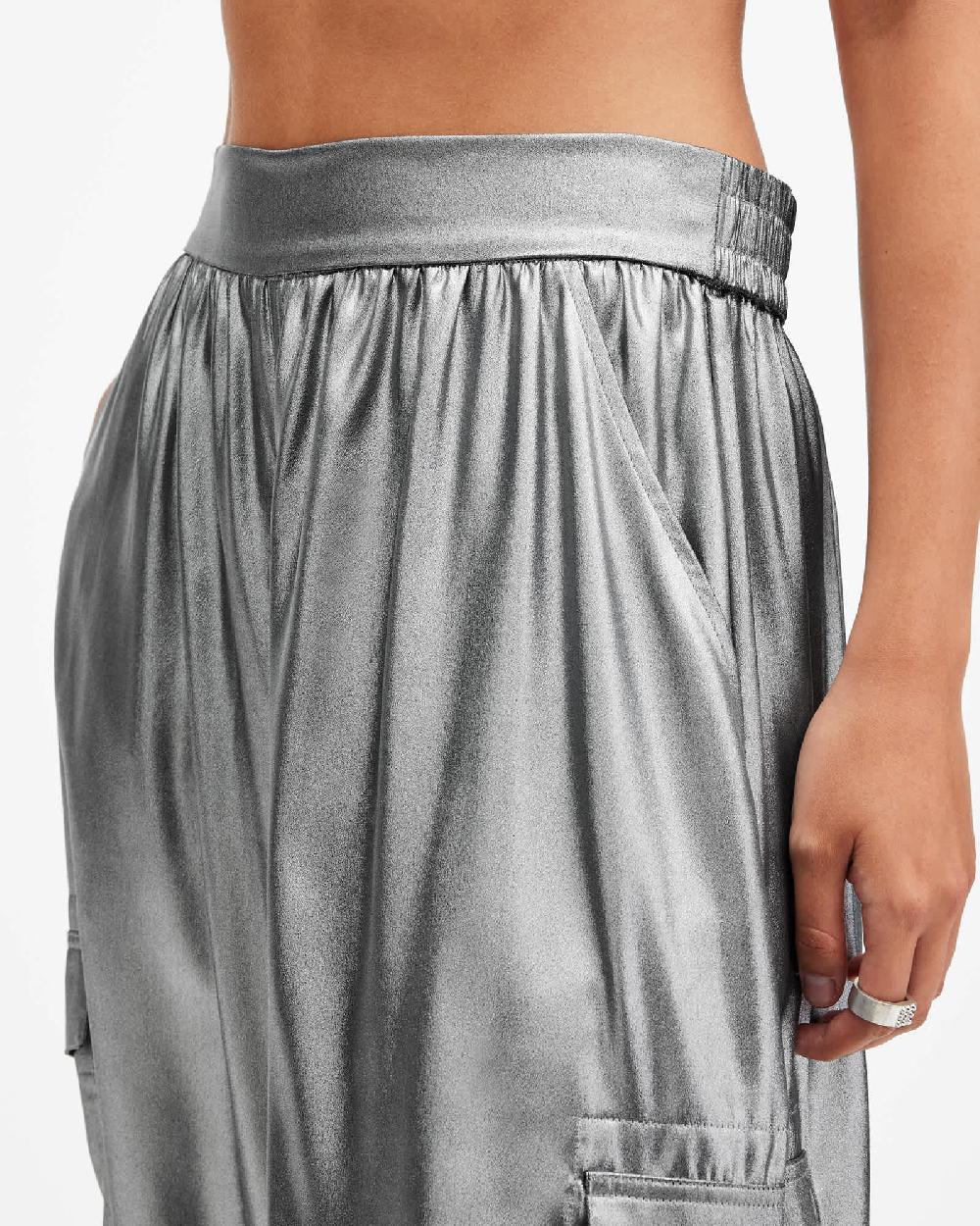 All Saints Kaye Straight Fit Drawcord Pants Metallic Grey