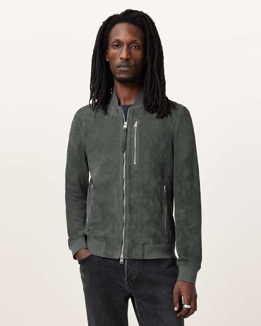 all saints Kemble Suede Bomber Jacket Slatestone Grey