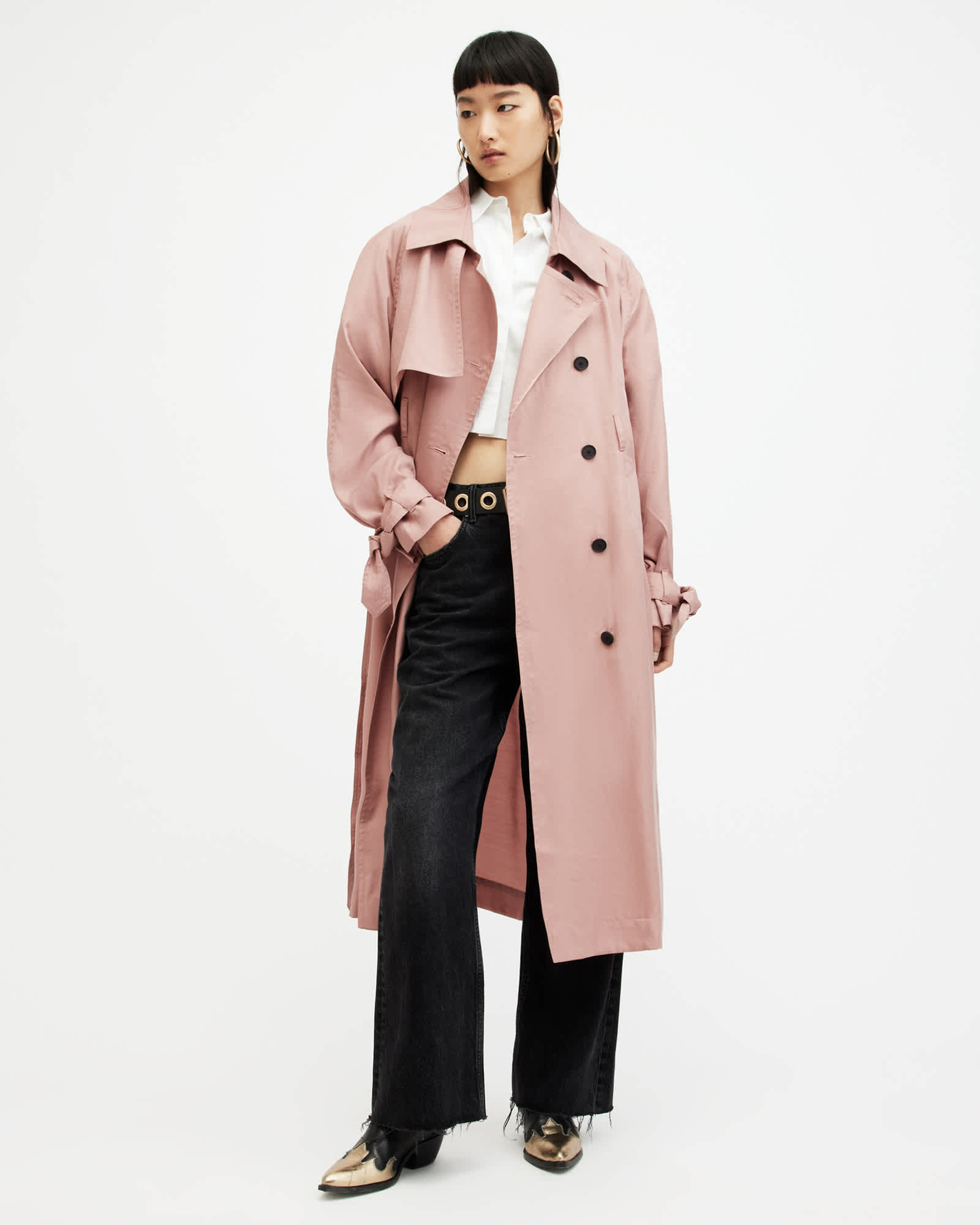 All Saints Kikki Oversized Trench Coat Rich Tan Pink