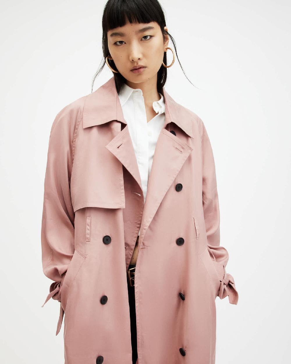 All Saints Kikki Oversized Trench Coat Rich Tan Pink