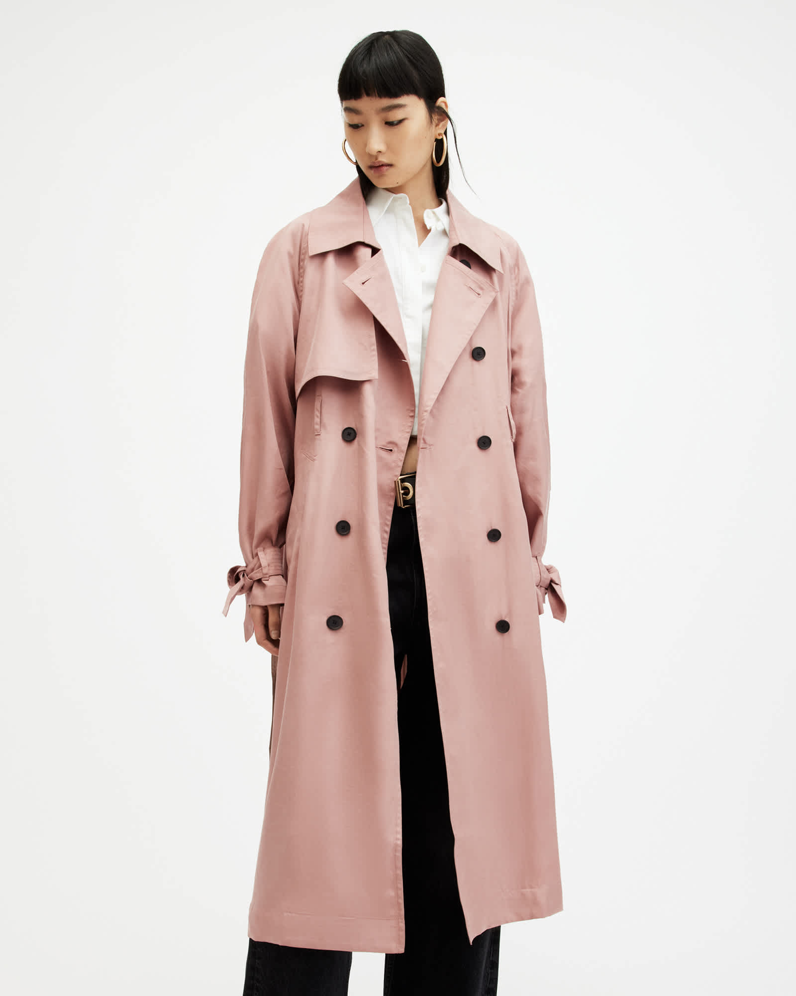 All Saints Kikki Oversized Trench Coat Rich Tan Pink