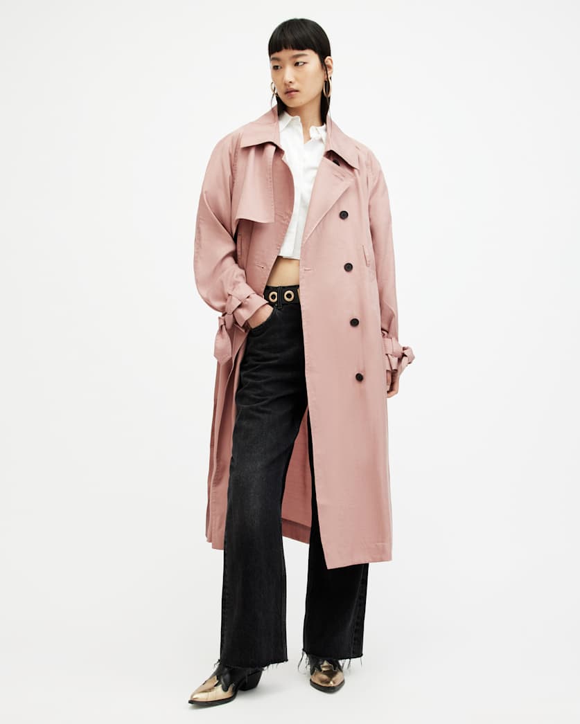 all saints Kikki Oversized Trench Coat Rich Tan Pink