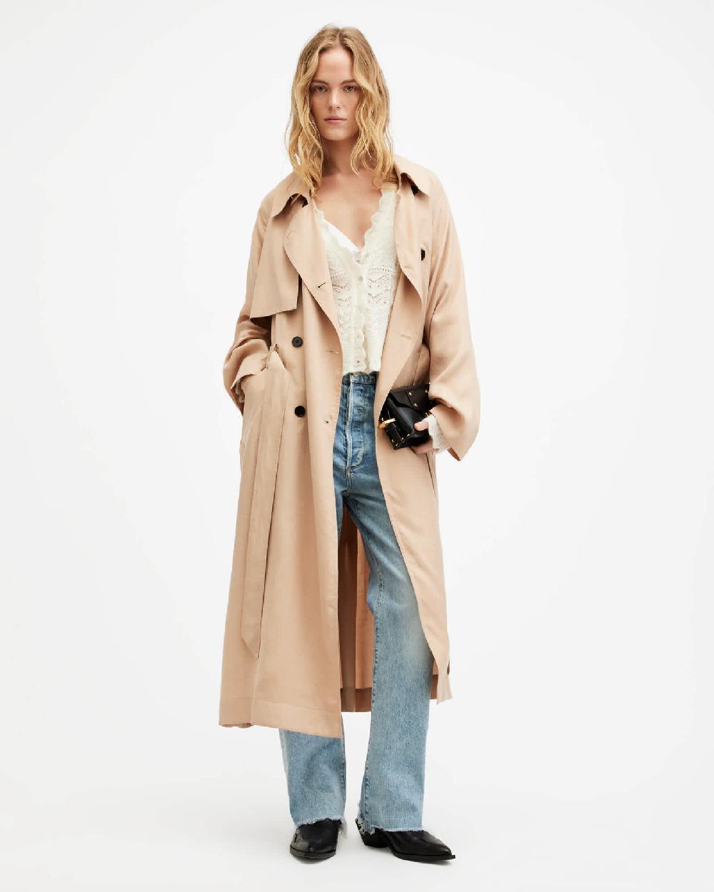 All Saints Kikki Oversized Trench Coat Sesame Beige