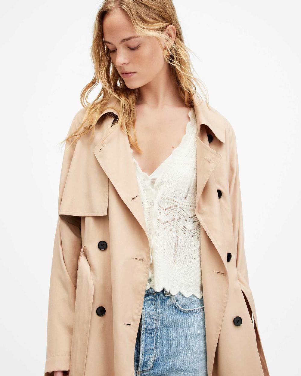 All Saints Kikki Oversized Trench Coat Sesame Beige