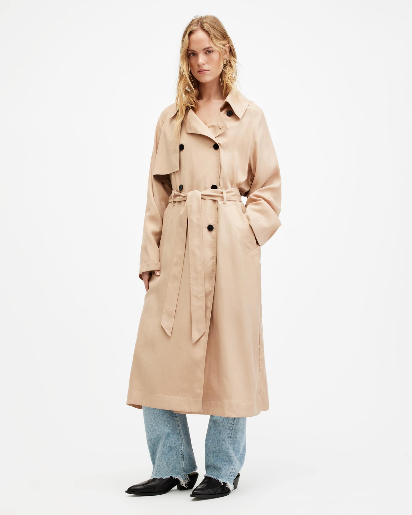 All Saints Kikki Oversized Trench Coat Sesame Beige