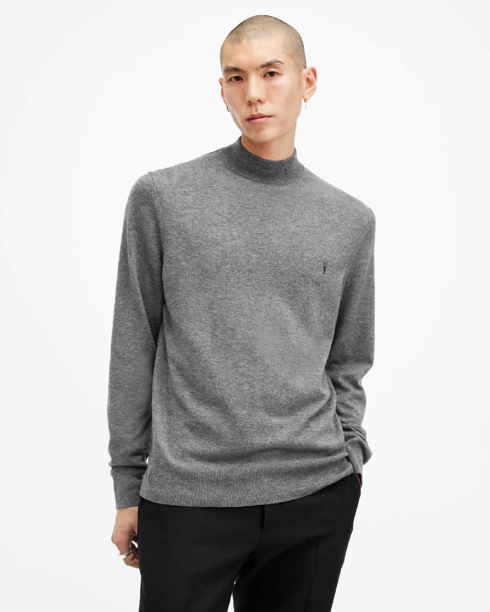 All Saints Kilburn Mock Neck Ramskull Sweater Carter Grey