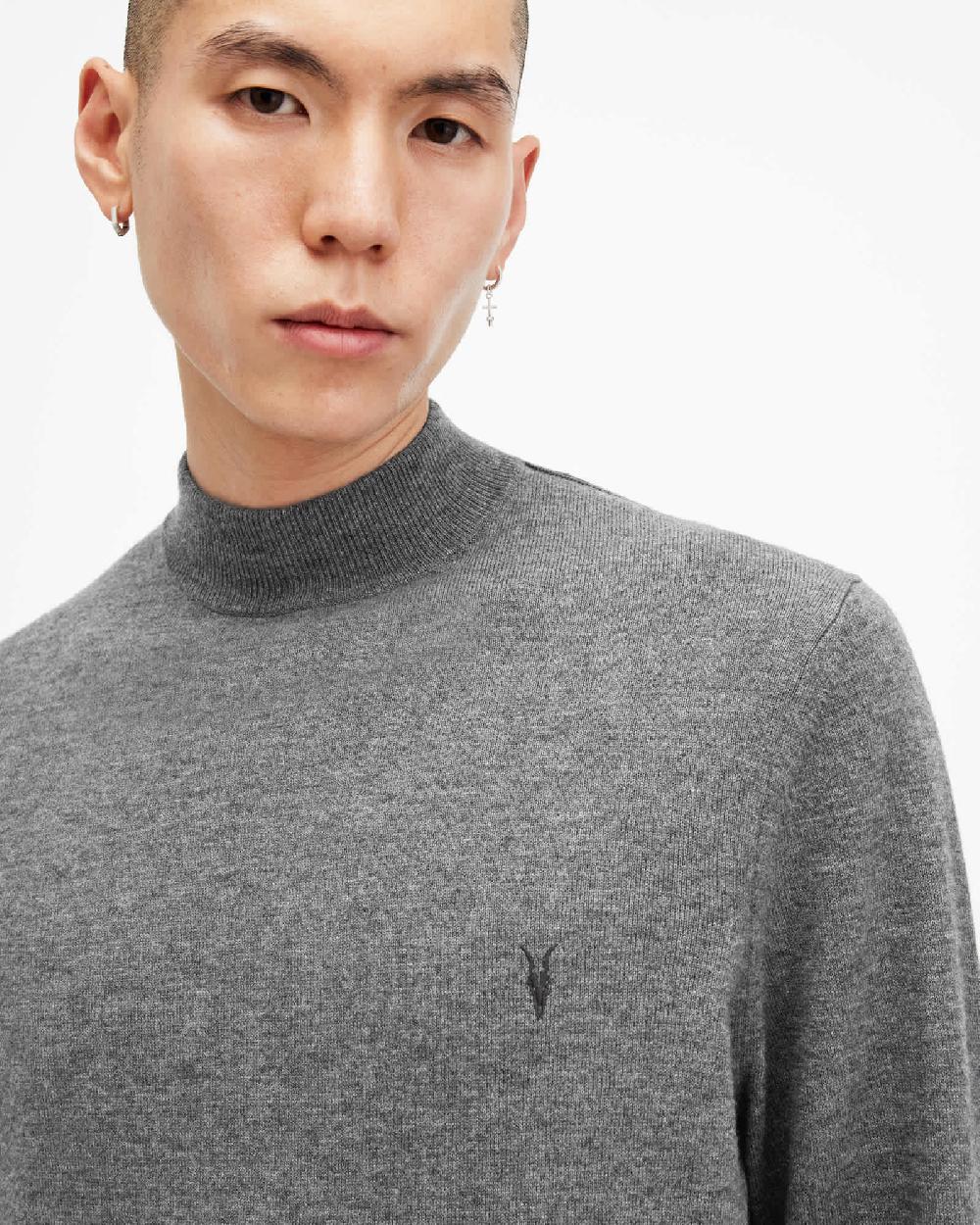 All Saints Kilburn Mock Neck Ramskull Sweater Carter Grey
