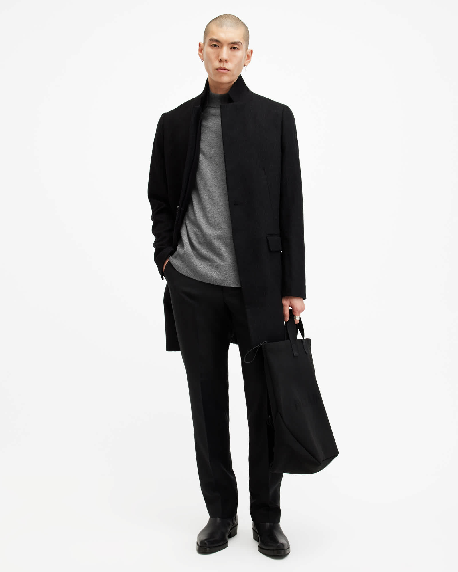 All Saints Kilburn Mock Neck Ramskull Sweater Carter Grey