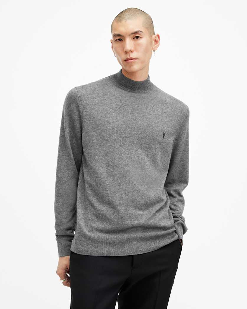 all saints Kilburn Mock Neck Ramskull Sweater Carter Grey