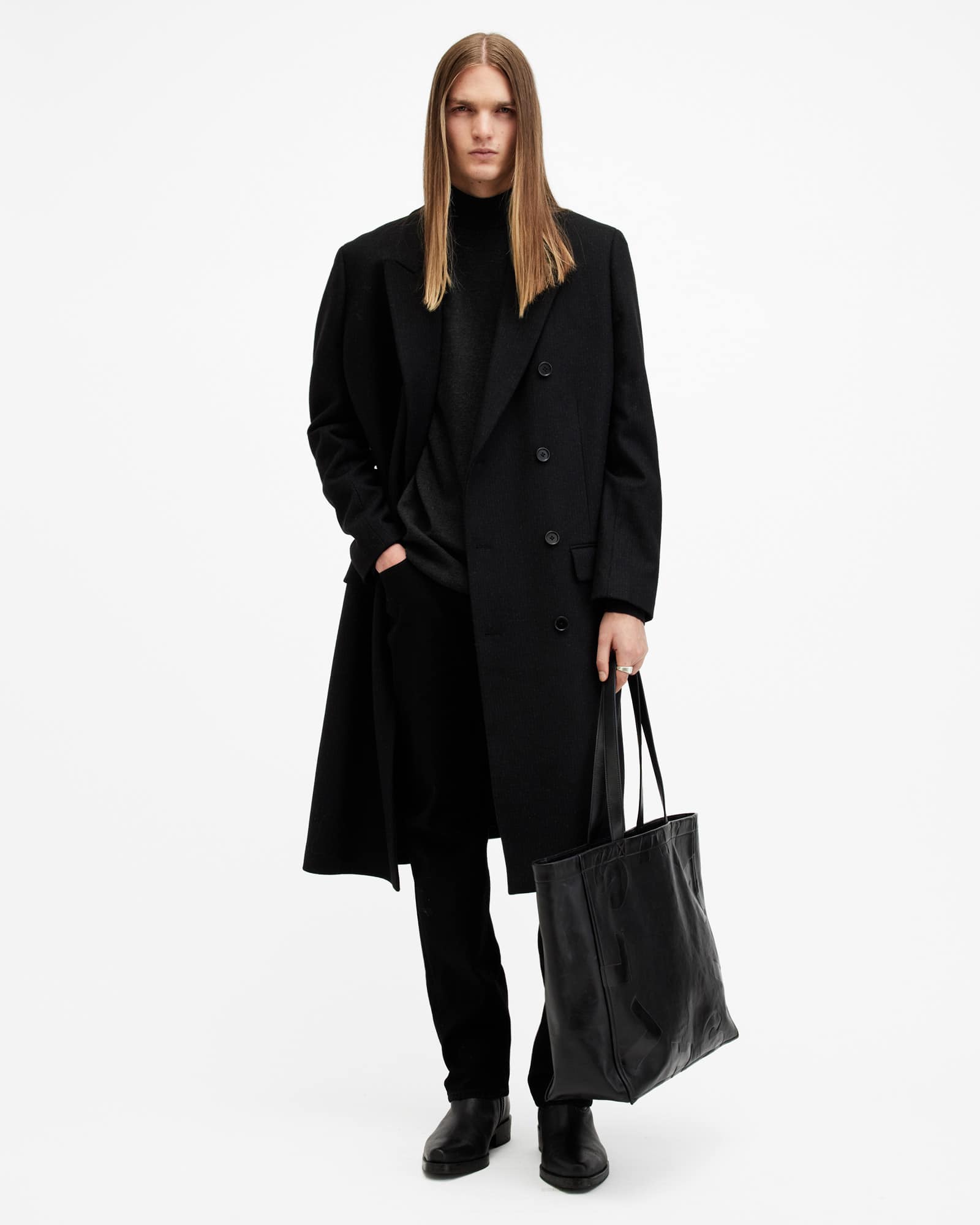 All Saints Kilburn Mock Neck Ramskull Sweater Cinder Black Marl