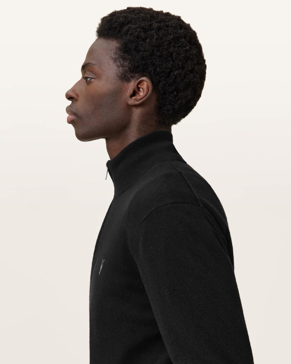 All Saints Kilburn Zip Funnel Neck Ramskull Sweater Black