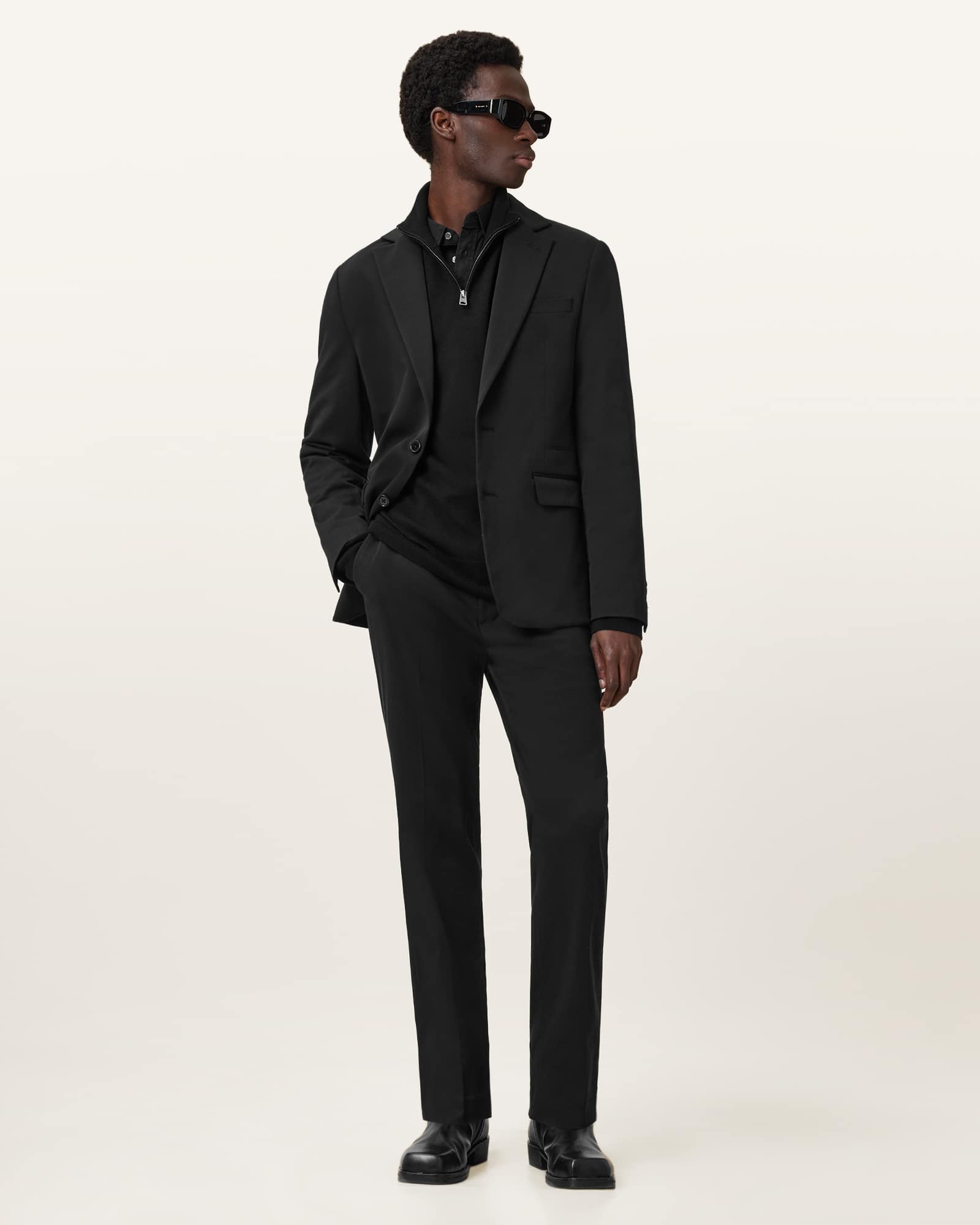 All Saints Kilburn Zip Funnel Neck Ramskull Sweater Black