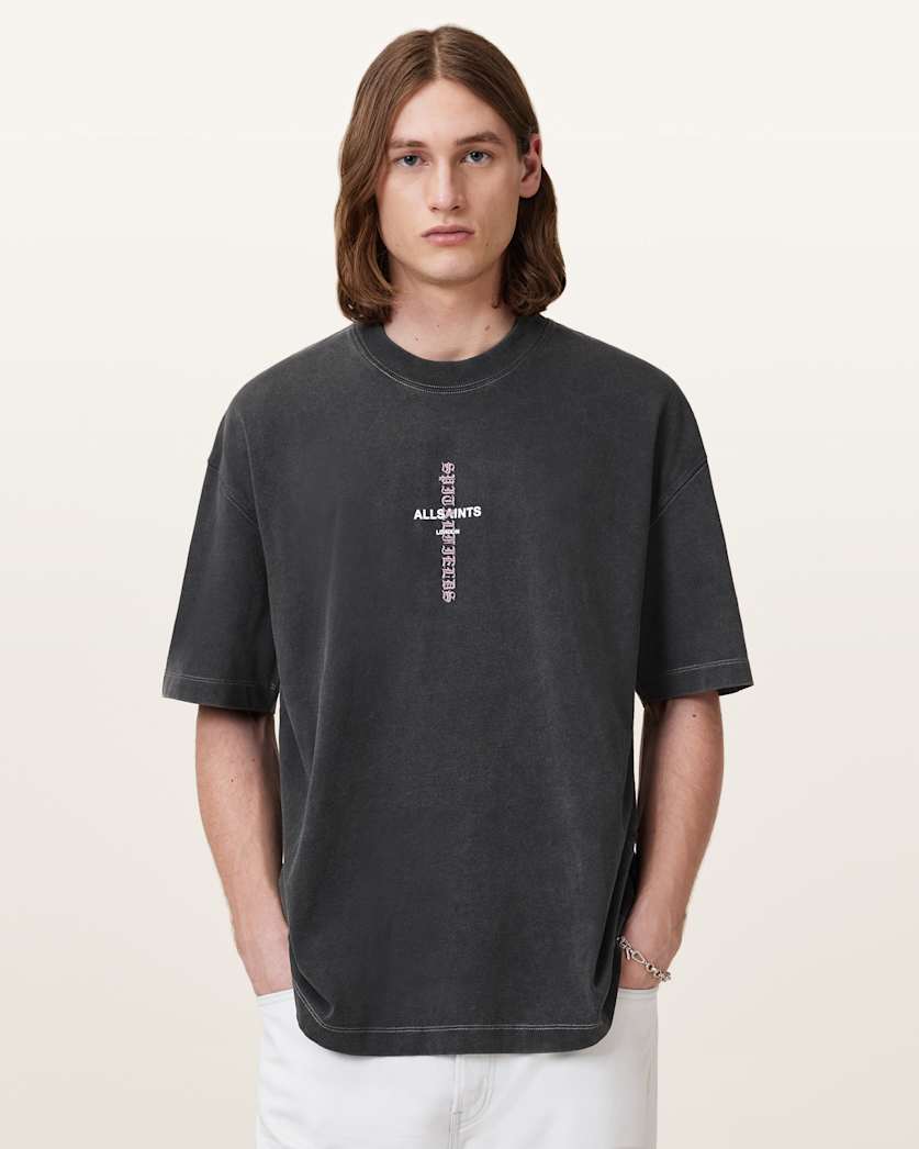 all saints Knox Short Sleeve Faded T-Shirt Washed Black