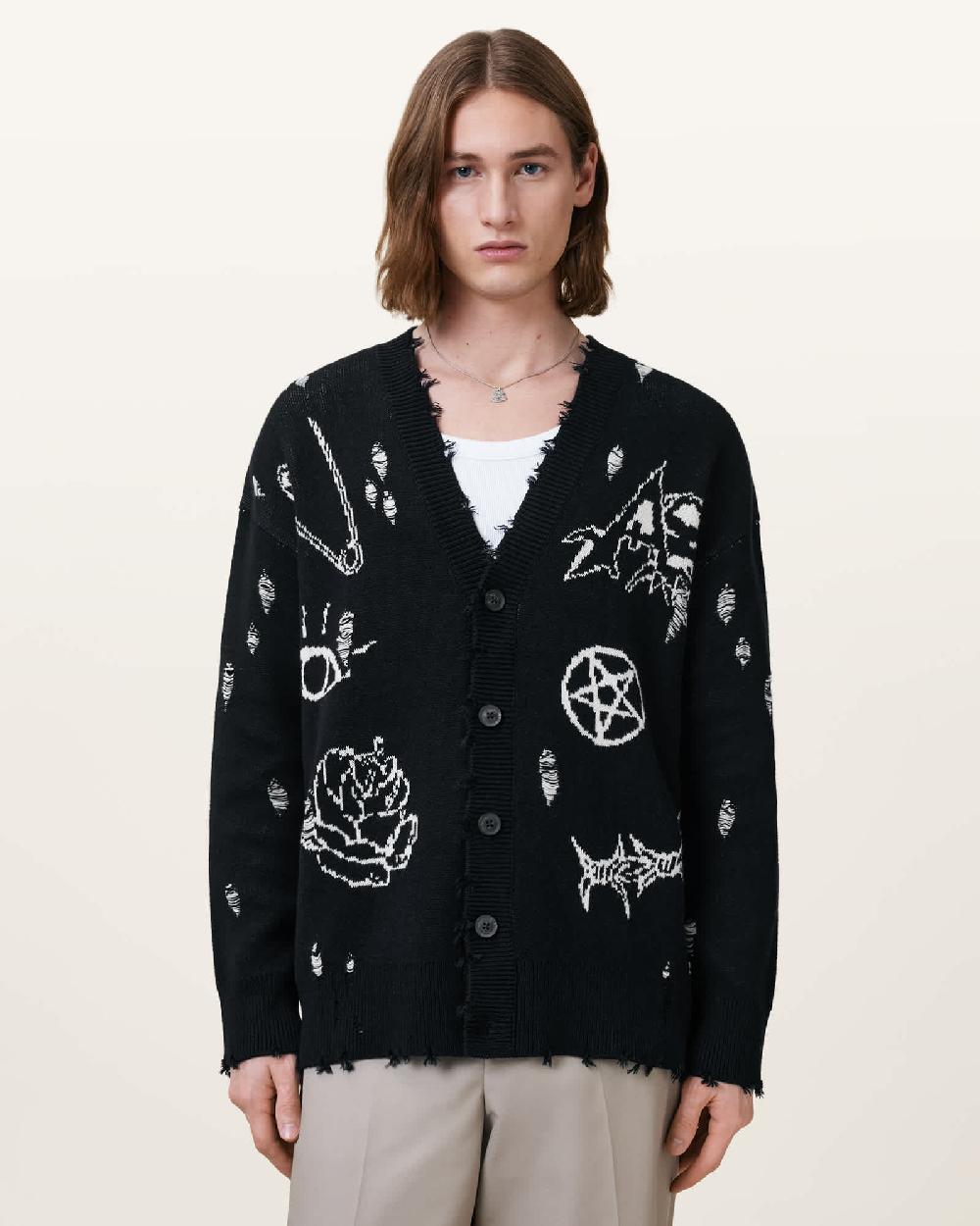 All Saints Koto Gothic Jacquard Cardigan BLACK/CHALK WHITE