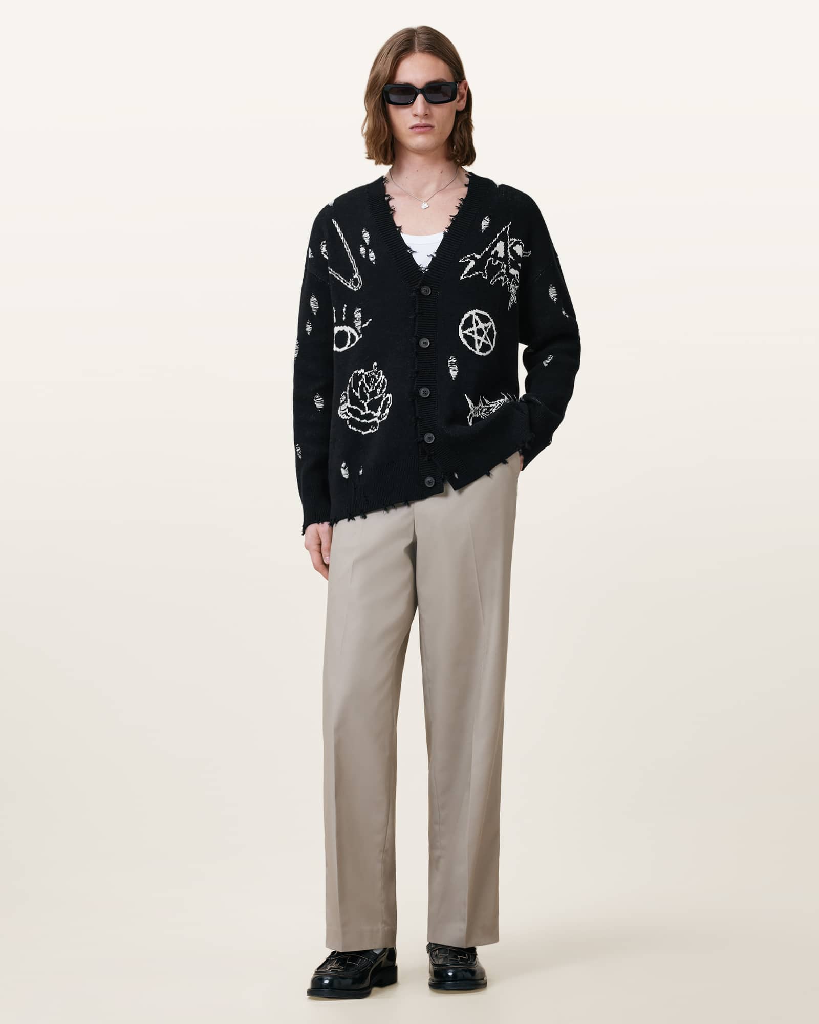 All Saints Koto Gothic Jacquard Cardigan BLACK/CHALK WHITE