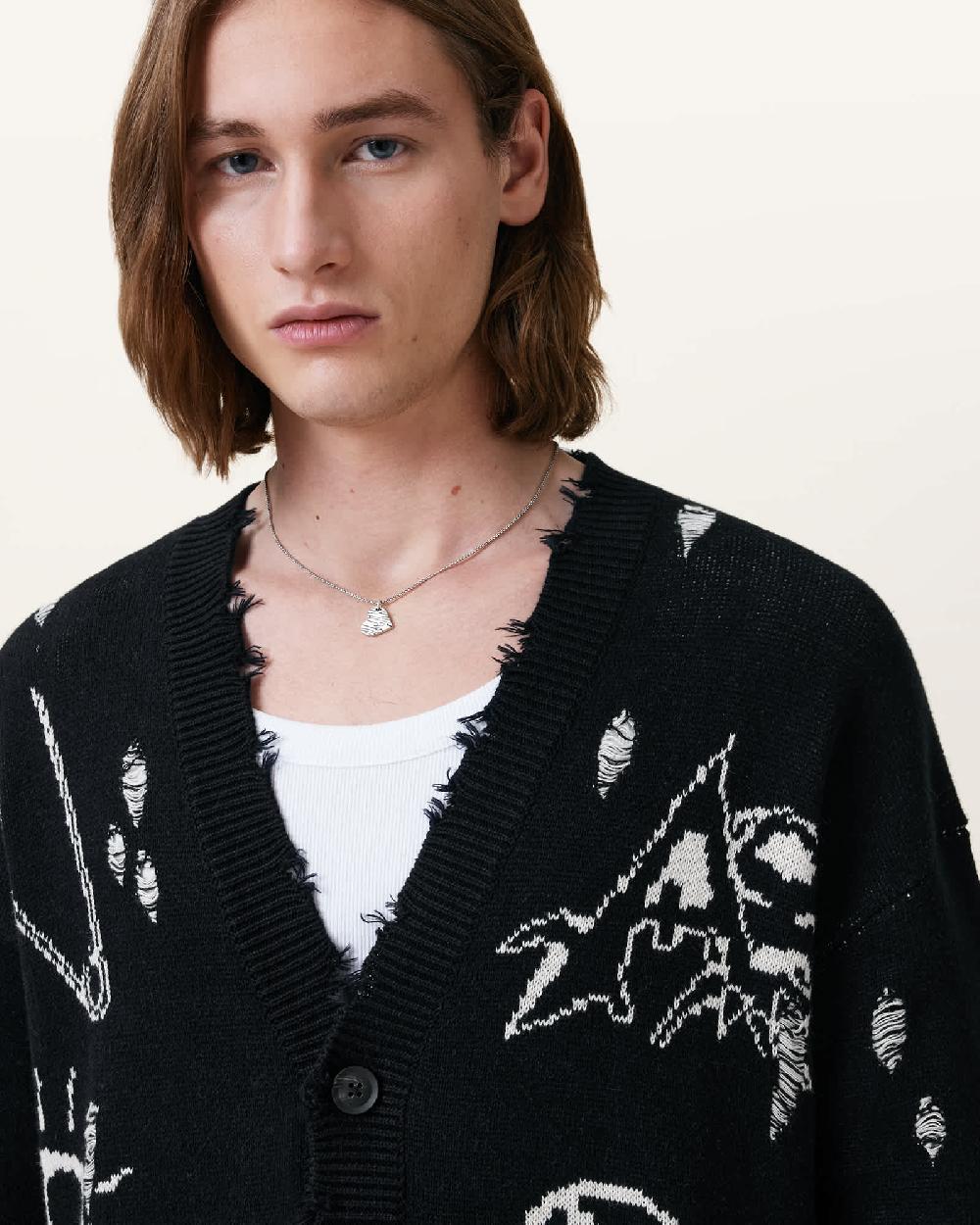 All Saints Koto Gothic Jacquard Cardigan BLACK/CHALK WHITE