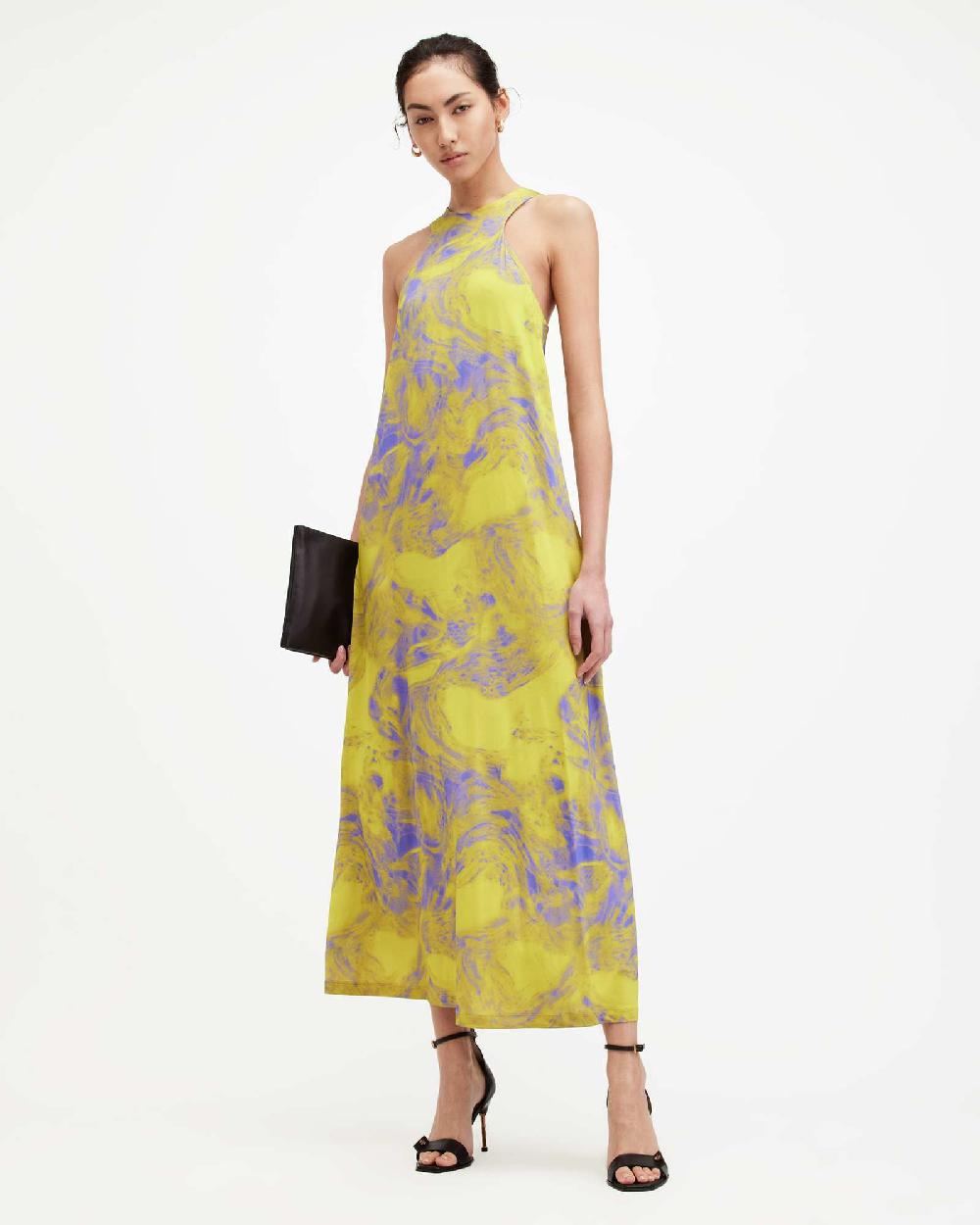 All Saints Kura Inspiral Printed Maxi Dress ZEST LIME GREEN