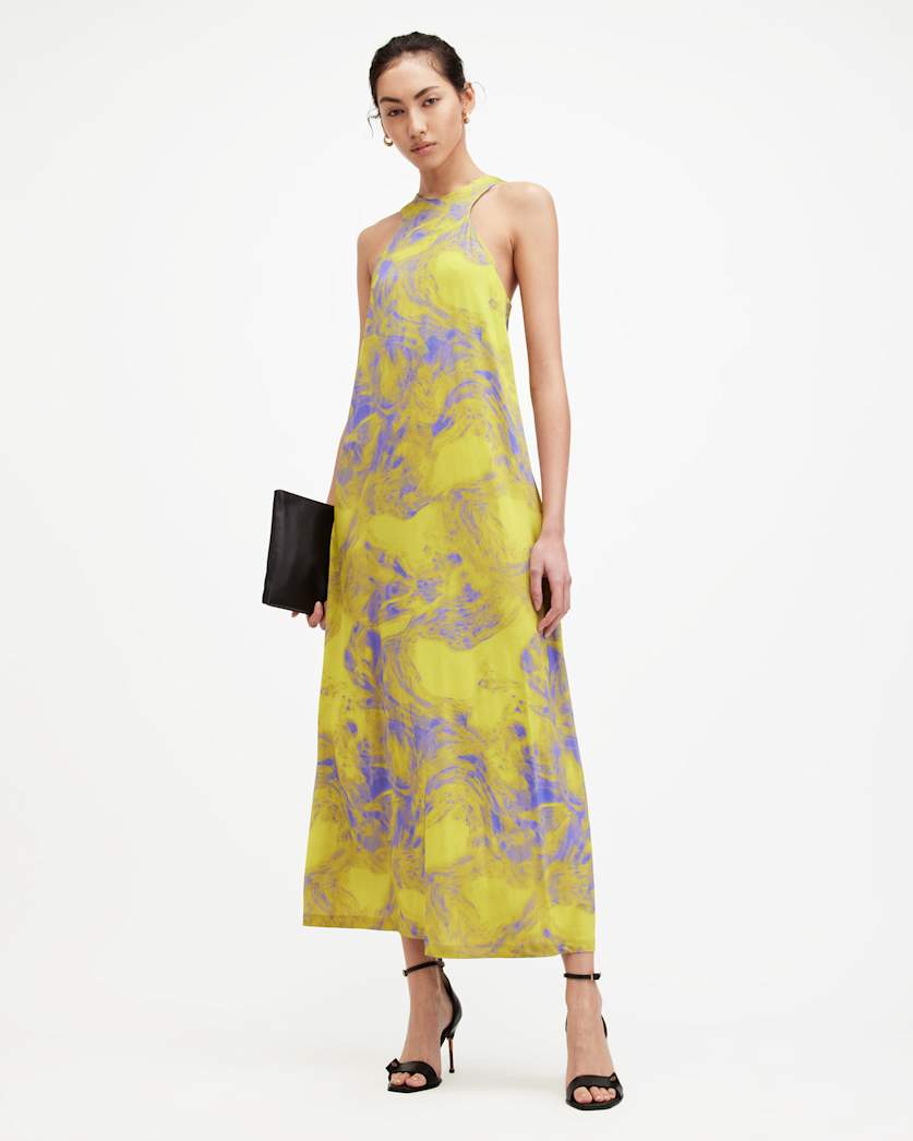 all saints Kura Inspiral Printed Maxi Dress ZEST LIME GREEN