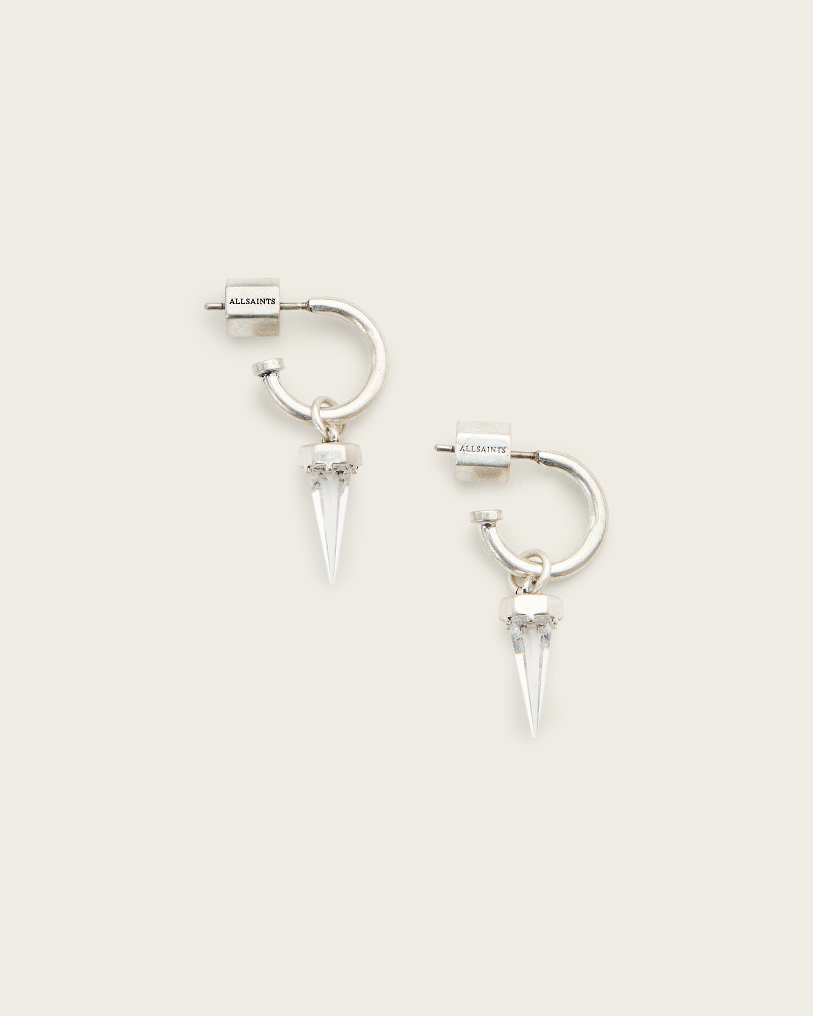 All Saints Laio Spike Hoop Earrings WARM SILVER/CLEAR