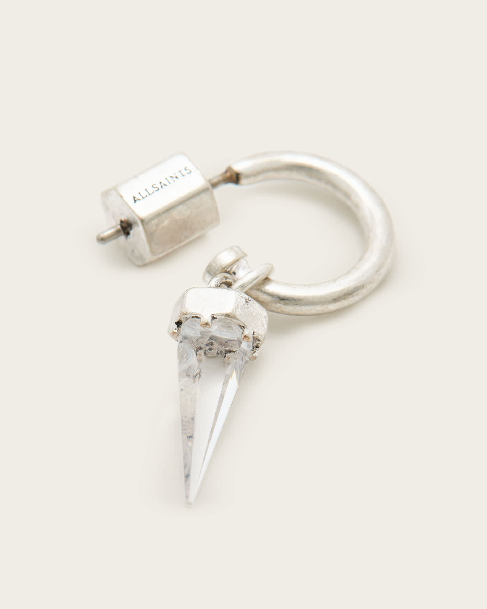 All Saints Laio Spike Hoop Earrings WARM SILVER/CLEAR