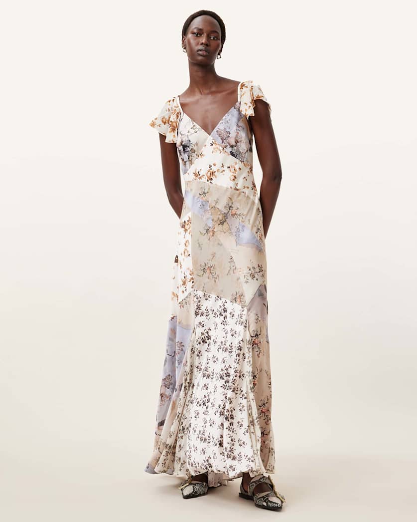 all saints Lala Floral Maxi Dress ORIGIN DITSY BROWN