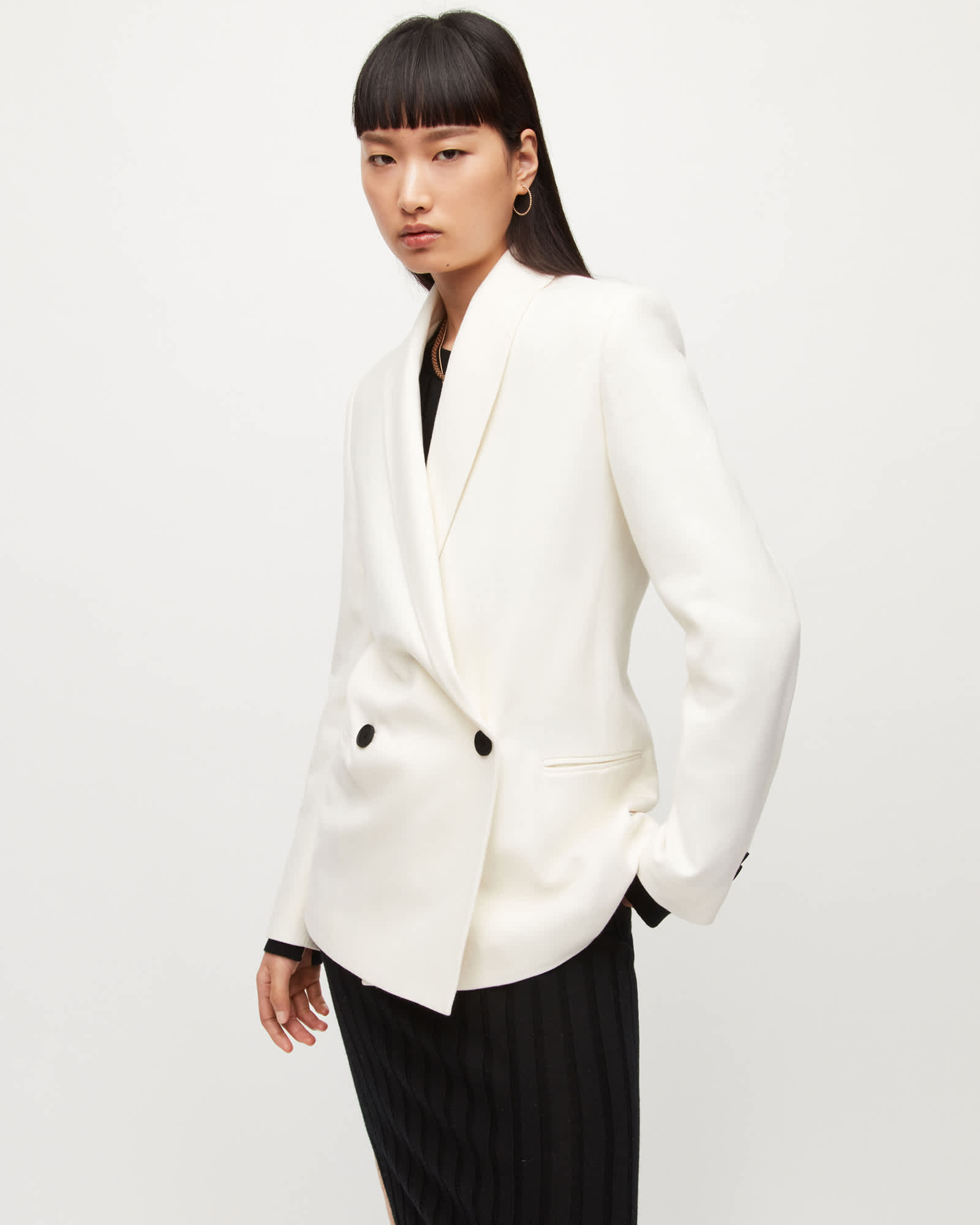 All Saints Lalia Wool-Cashmere Blend Blazer Off White