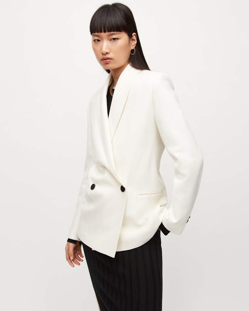 all saints Lalia Wool-Cashmere Blend Blazer Off White