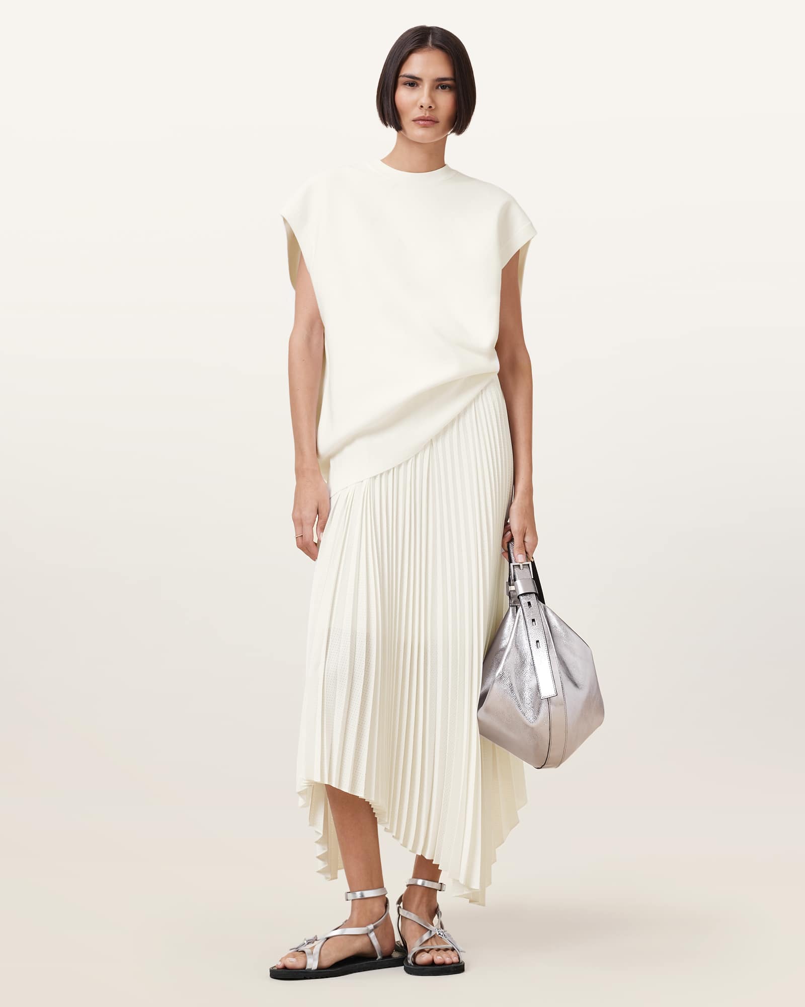 All Saints Leia Harley 2-in-1 Midi Dress Chalk White